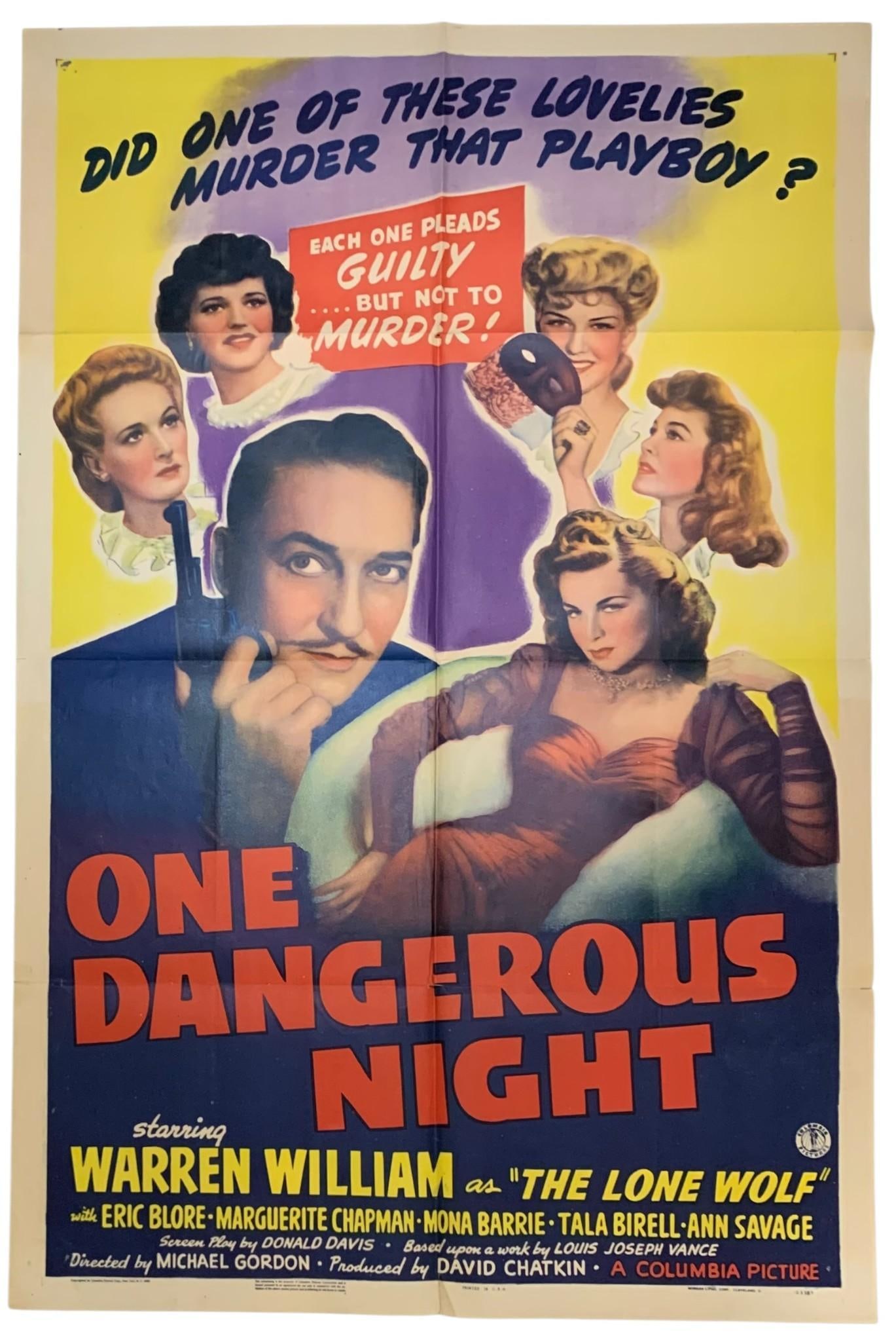 Original 1943 Columbia Pictures ONE DANGEROUS NIGHT Vintage Theater Movie Poster (1 of 7)