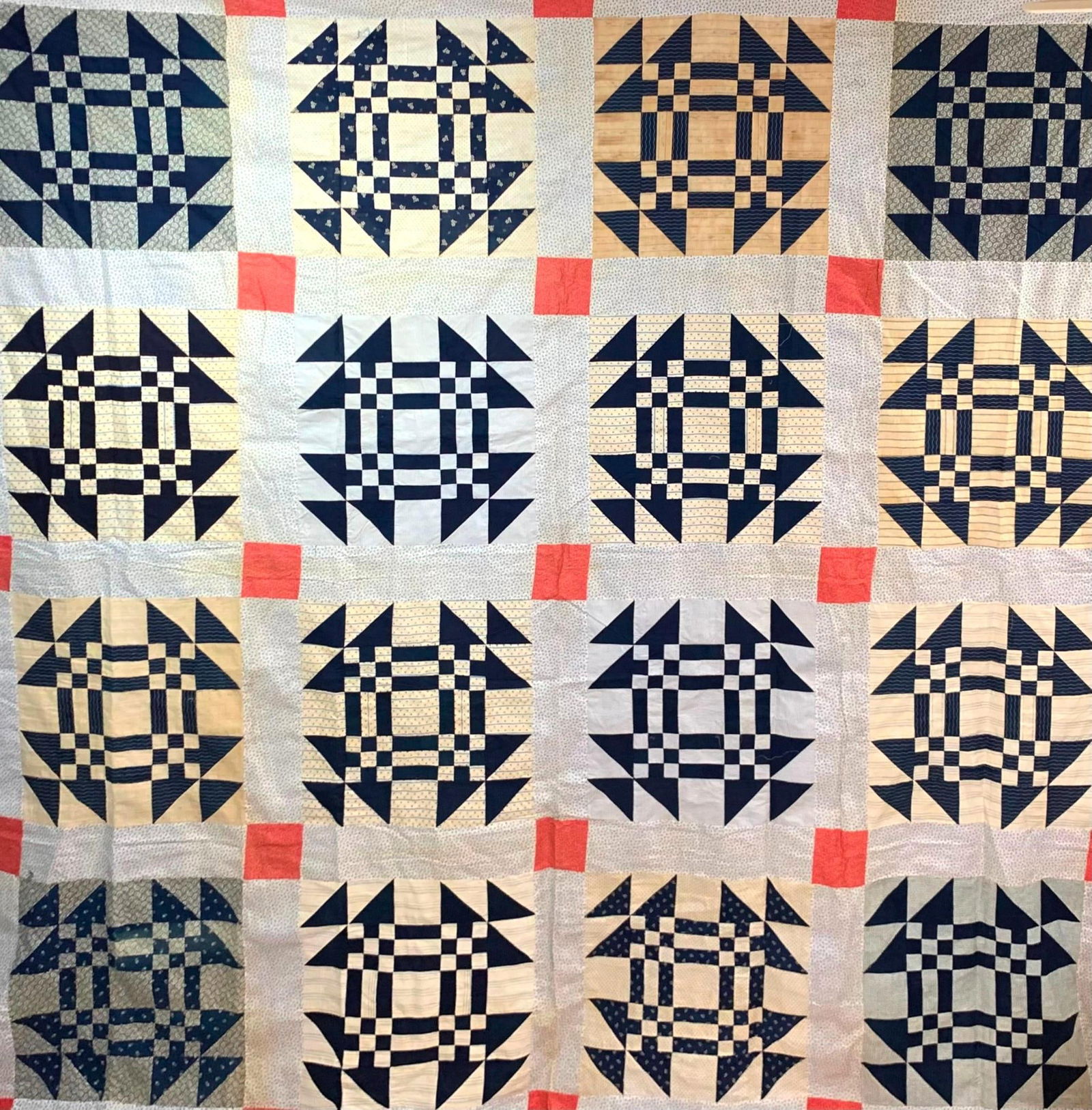 Antique Goose in Pond Quilt Block Bed Coverlet Patchwork Quilt Top (1 of 18)