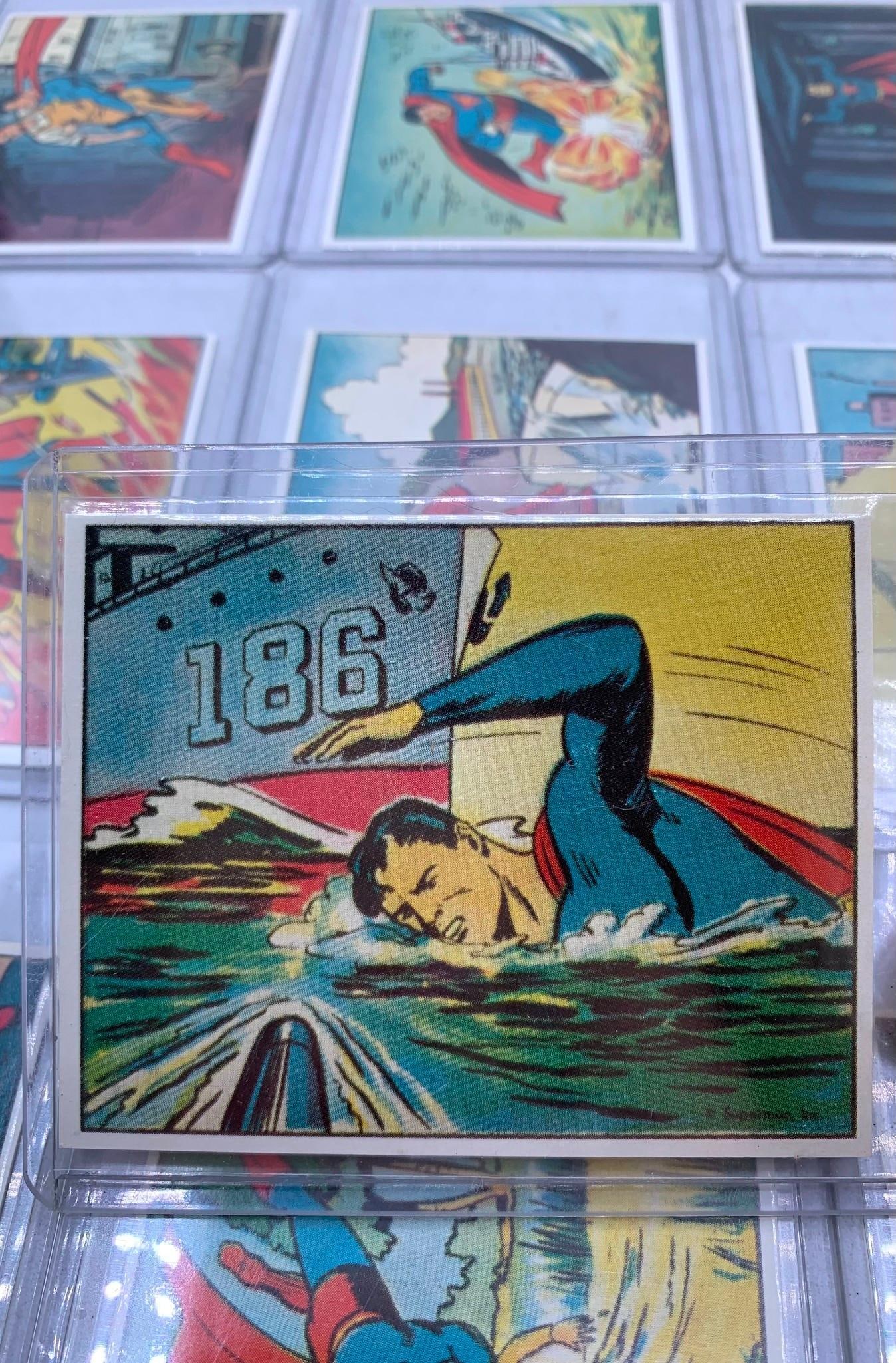 72 pc Set SUPERMAN GUM Trading Cards 1984 Limited Edition Reprint: Each in a soft plastic sleeve INSIDE of a hard plastic card sleeve, in Excellent condition.