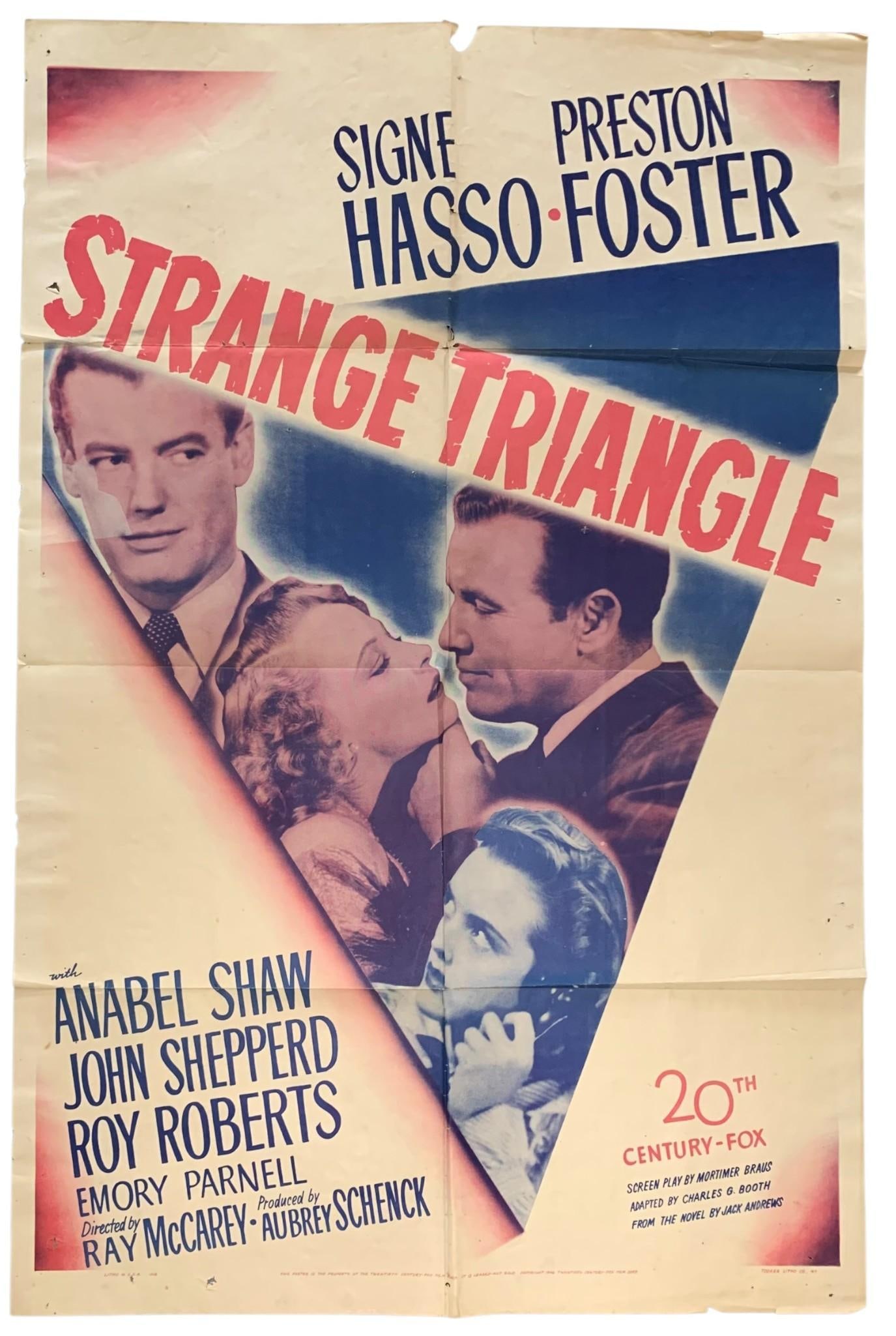 Original 1946 20th Century Fox STRANGE TRIANGLE Vintage Theater Movie Poster (1 of 7)
