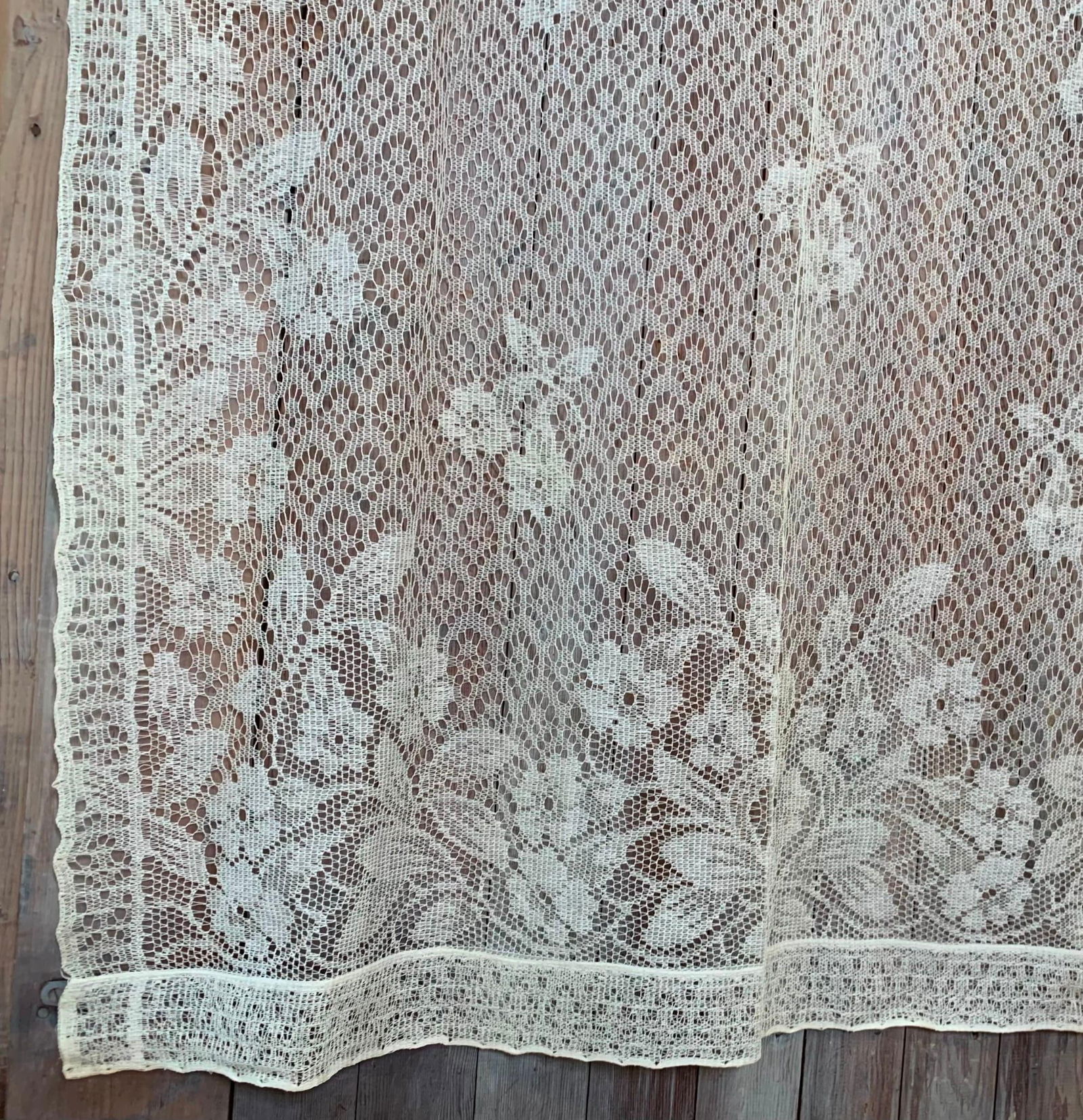 3 Vintage Floral Morning Glory Open Weave Lace Long Length Window Sheer Curtain Panels (1 of 13)