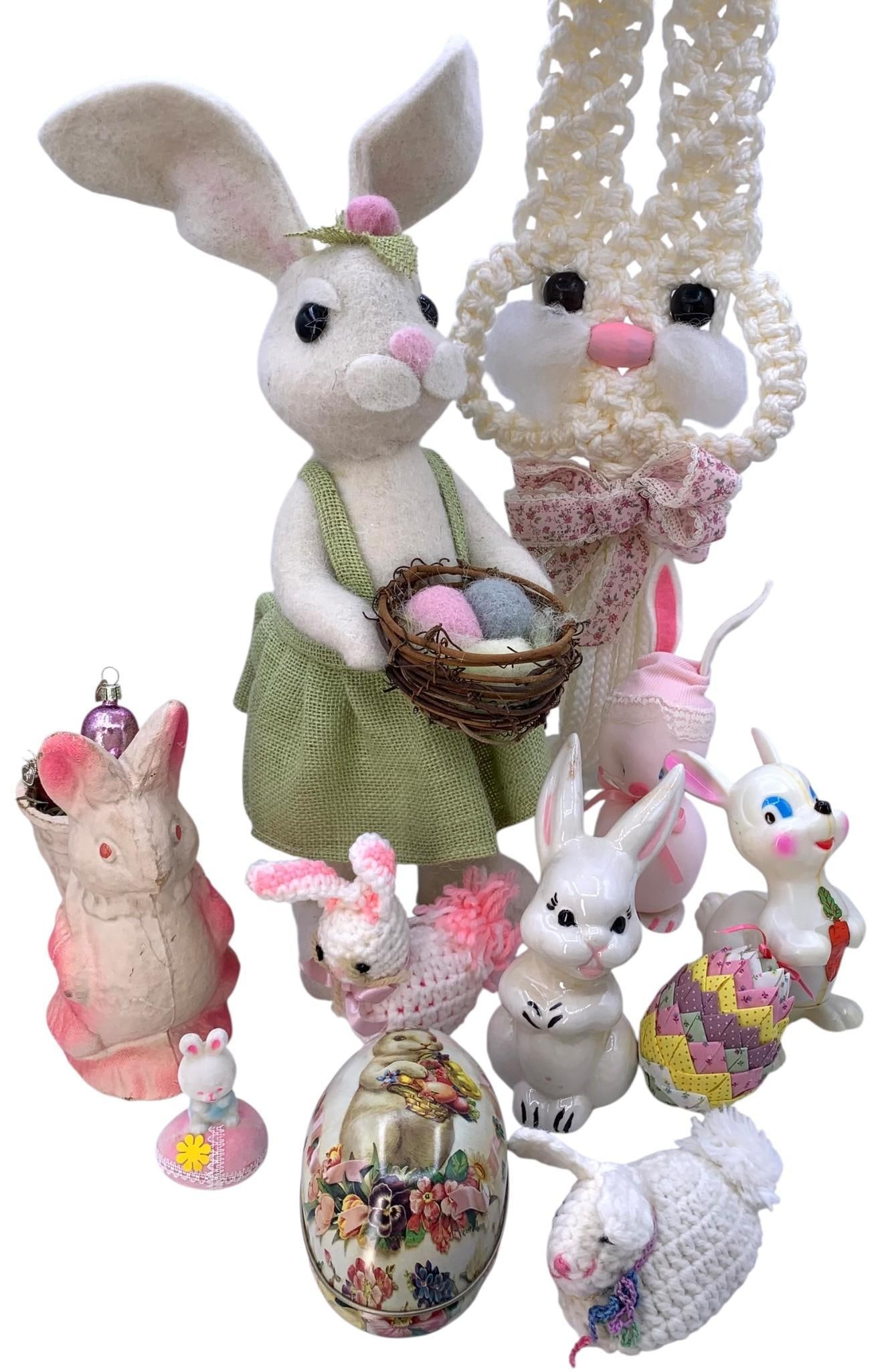 14 pc Vintage Easter Holiday Bunny Papier Mache Candy Container and Rabbit Decorations (1 of 18)
