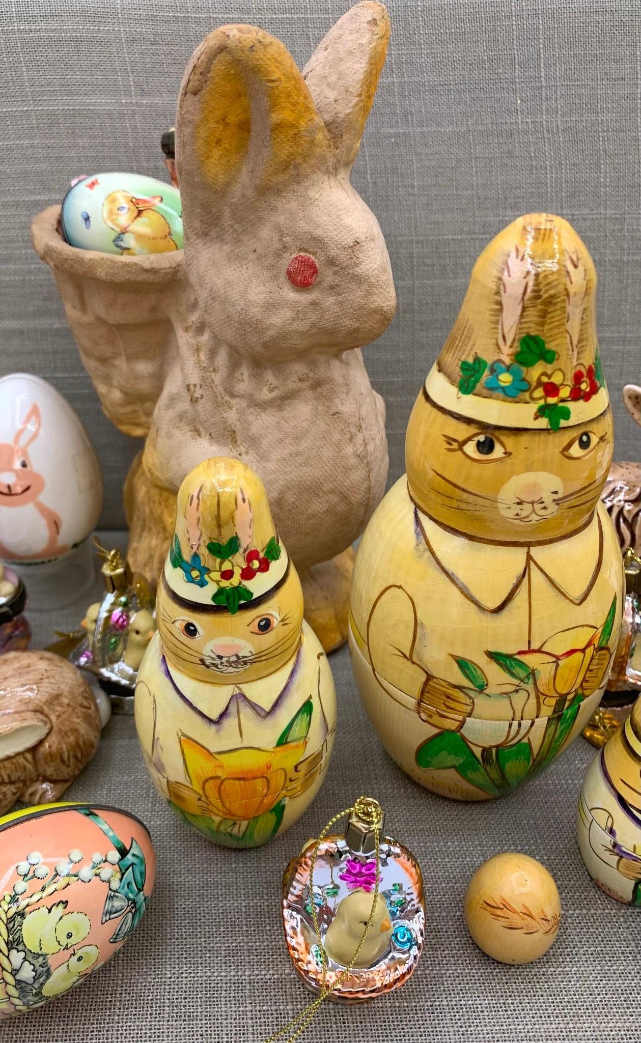 21 pc Vintage Easter Papier Mache Candy Container, Porcelain Tin Litho Eggs, Spring Decorations (1 of 20)