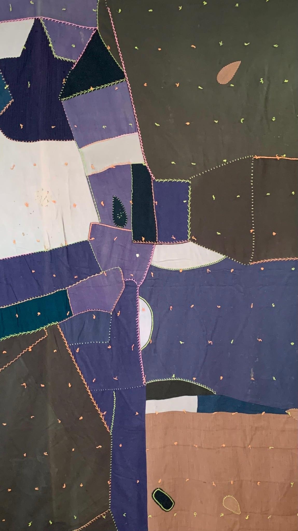 Antique Victorian era Embroidered Wool Hexagonal Patchwork Crazy Quilt - 10