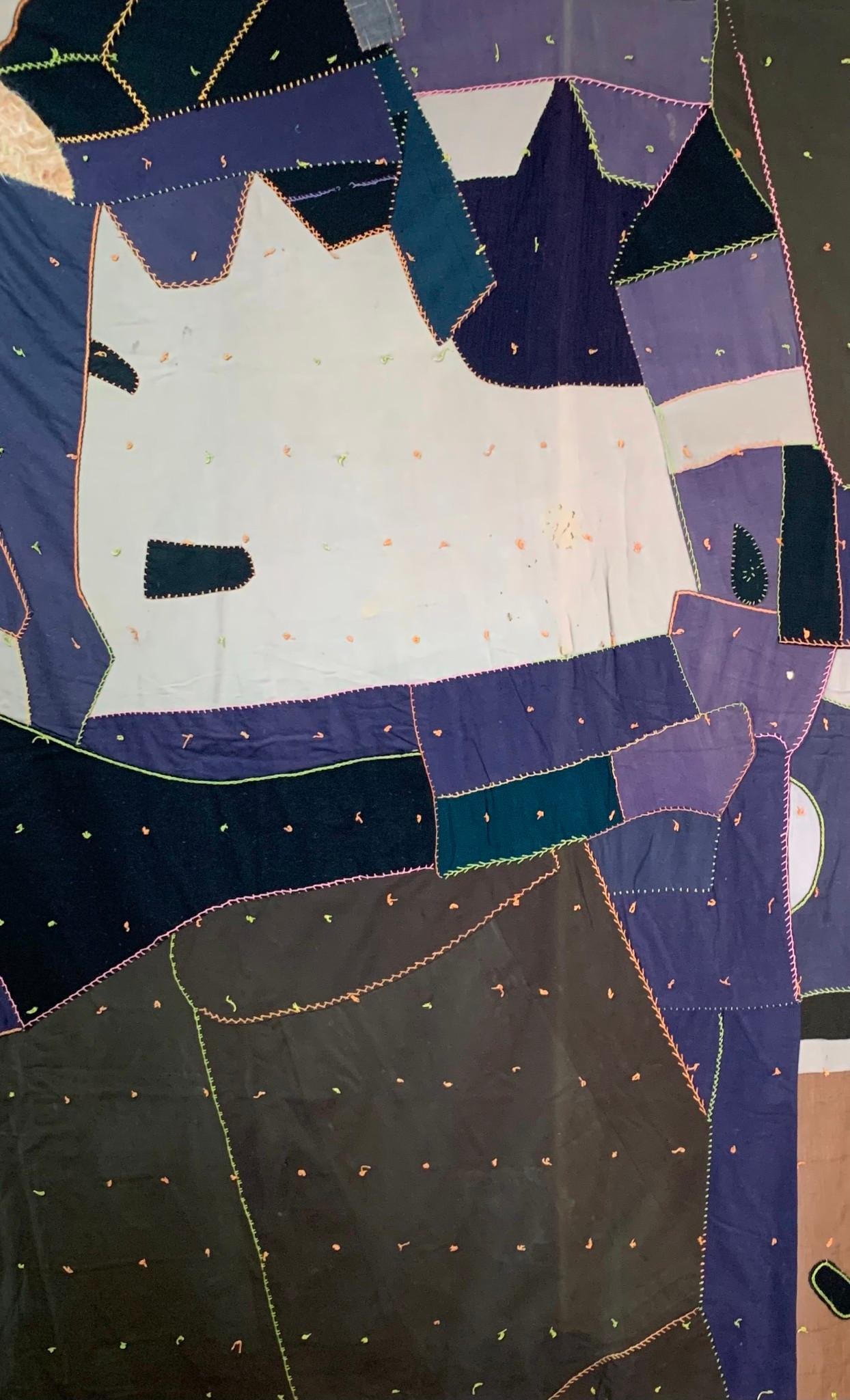 Antique Victorian era Embroidered Wool Hexagonal Patchwork Crazy Quilt - 14