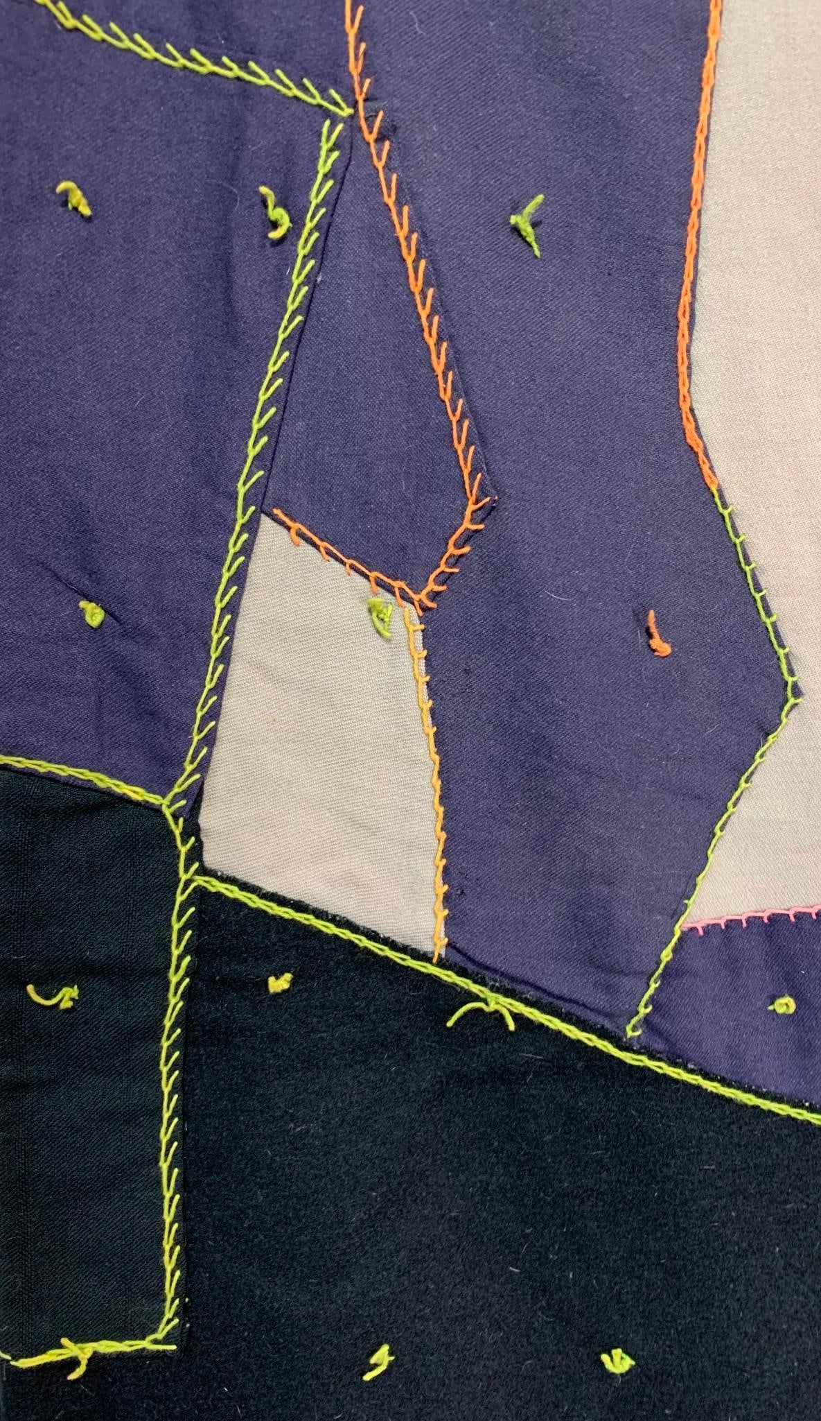 Antique Victorian era Embroidered Wool Hexagonal Patchwork Crazy Quilt - 16