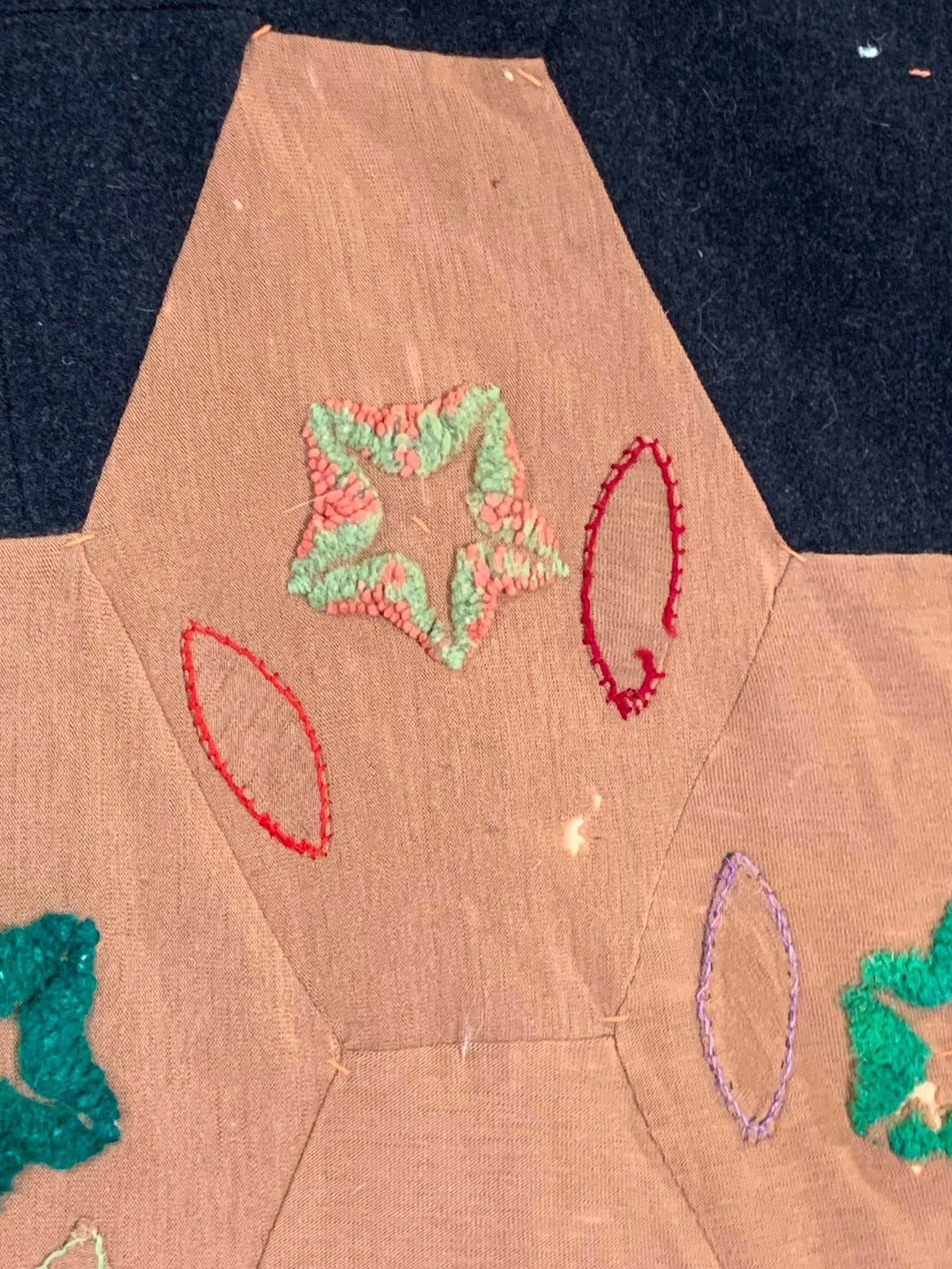 Antique Victorian era Embroidered Wool Hexagonal Patchwork Crazy Quilt - 5