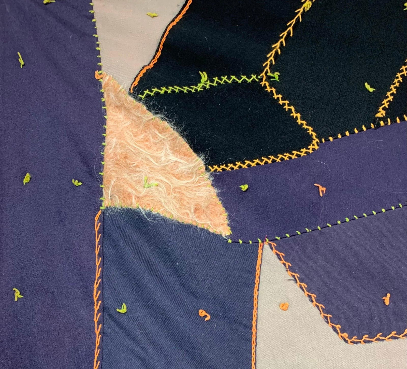 Antique Victorian era Embroidered Wool Hexagonal Patchwork Crazy Quilt - 7