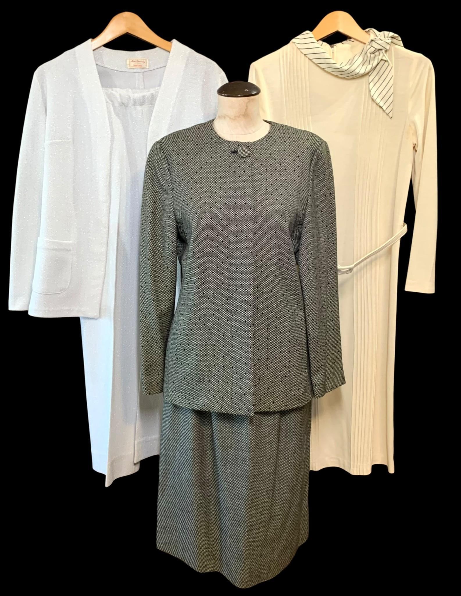 1970s Silver Polyester Pantsuit, Cream Jennifer Gee Dress 80's Saks Fifth Avenue 2 pc Wool Suit (1 of 20)