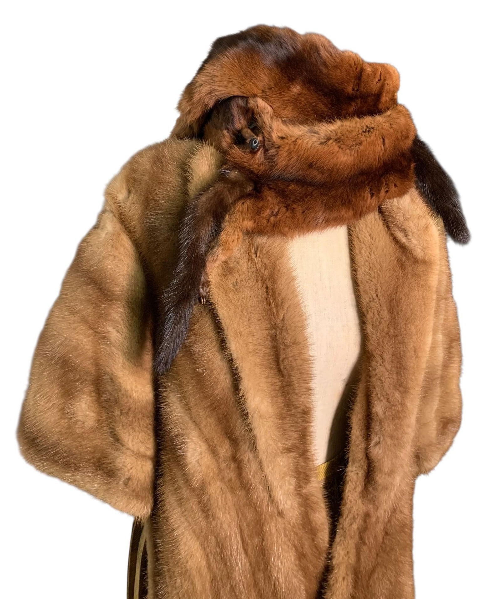 Mid Century Pastel Mink Shawl, Mahogany Mink Pelt Stole Pleated Herringbone Wool Skirt (1 of 14)