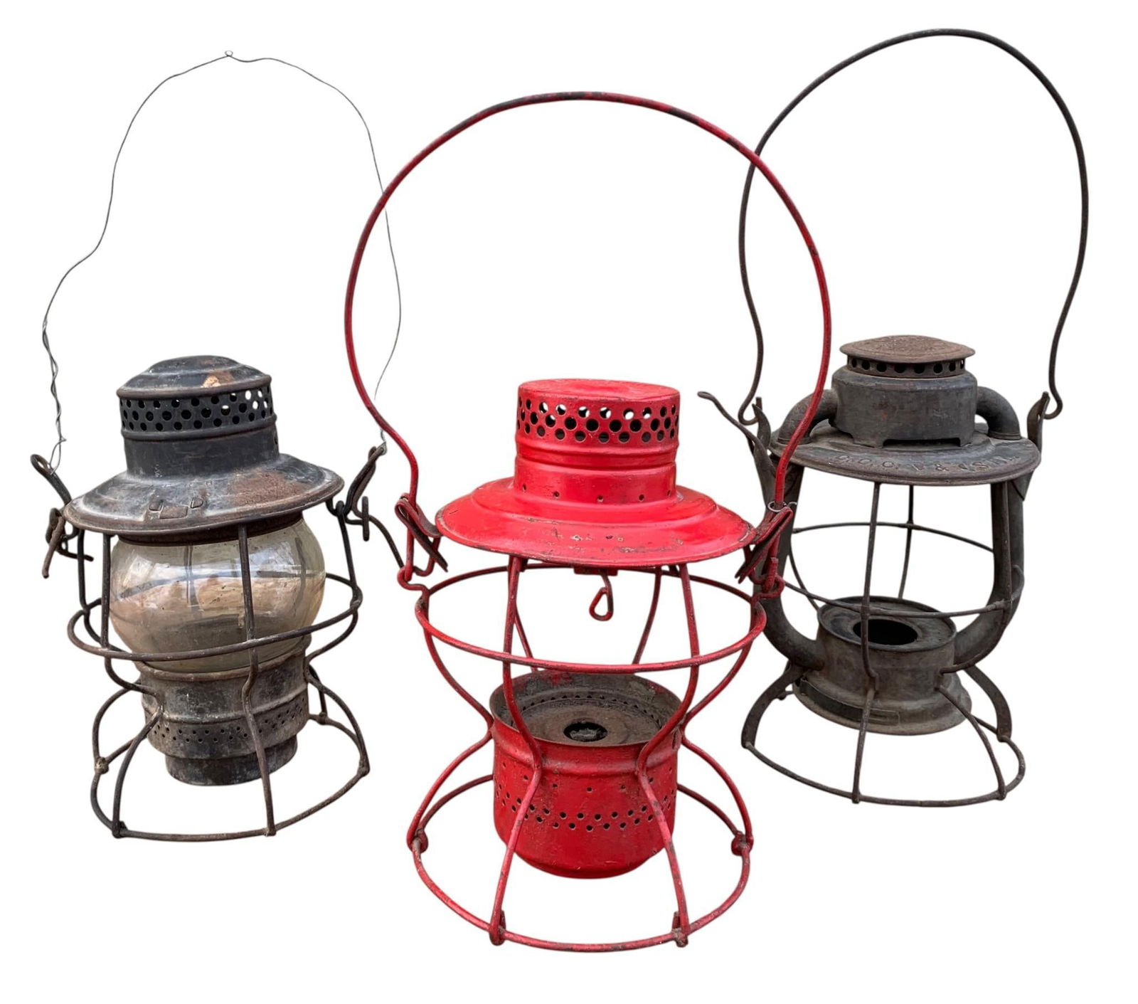 3 Early Railroad Lanterns: ICRR Illinois, CCC S L and Handlan St. Louis Train Oil Lamps (1 of 6)