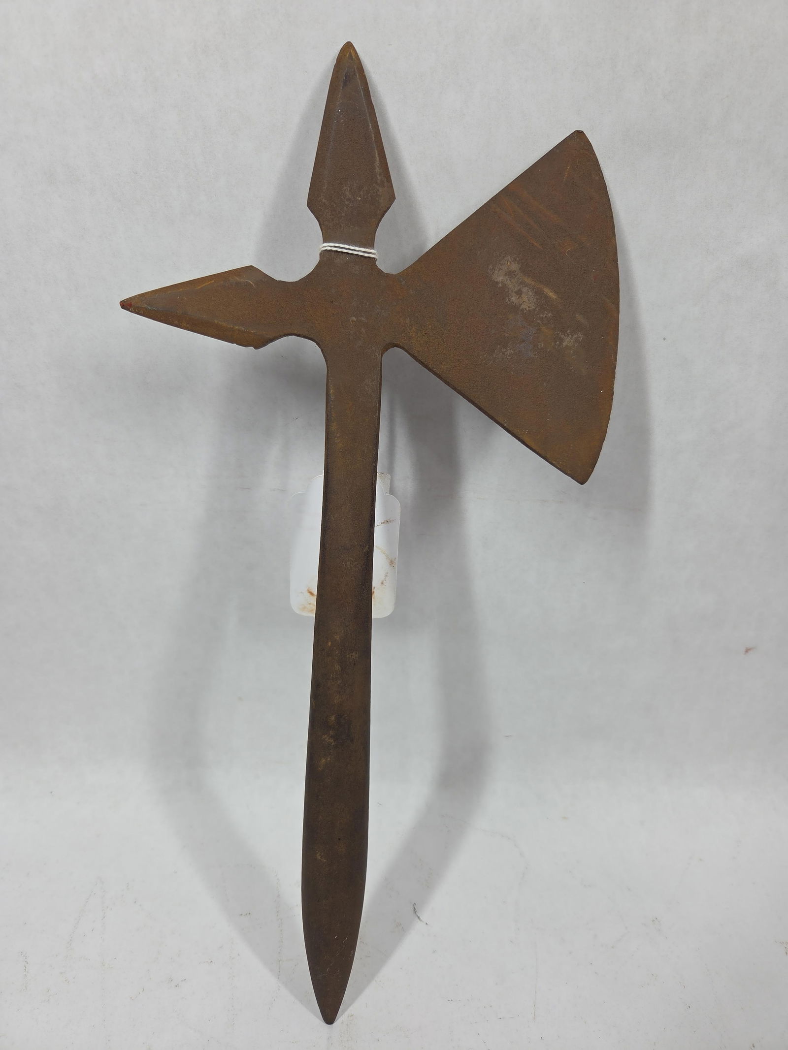 17th C. Native Hand Forged Halberd Polearm Indian Axe w/ Tribal Spear: Great pce of American history showing rusting to finish due to age and usage 13.5 in.