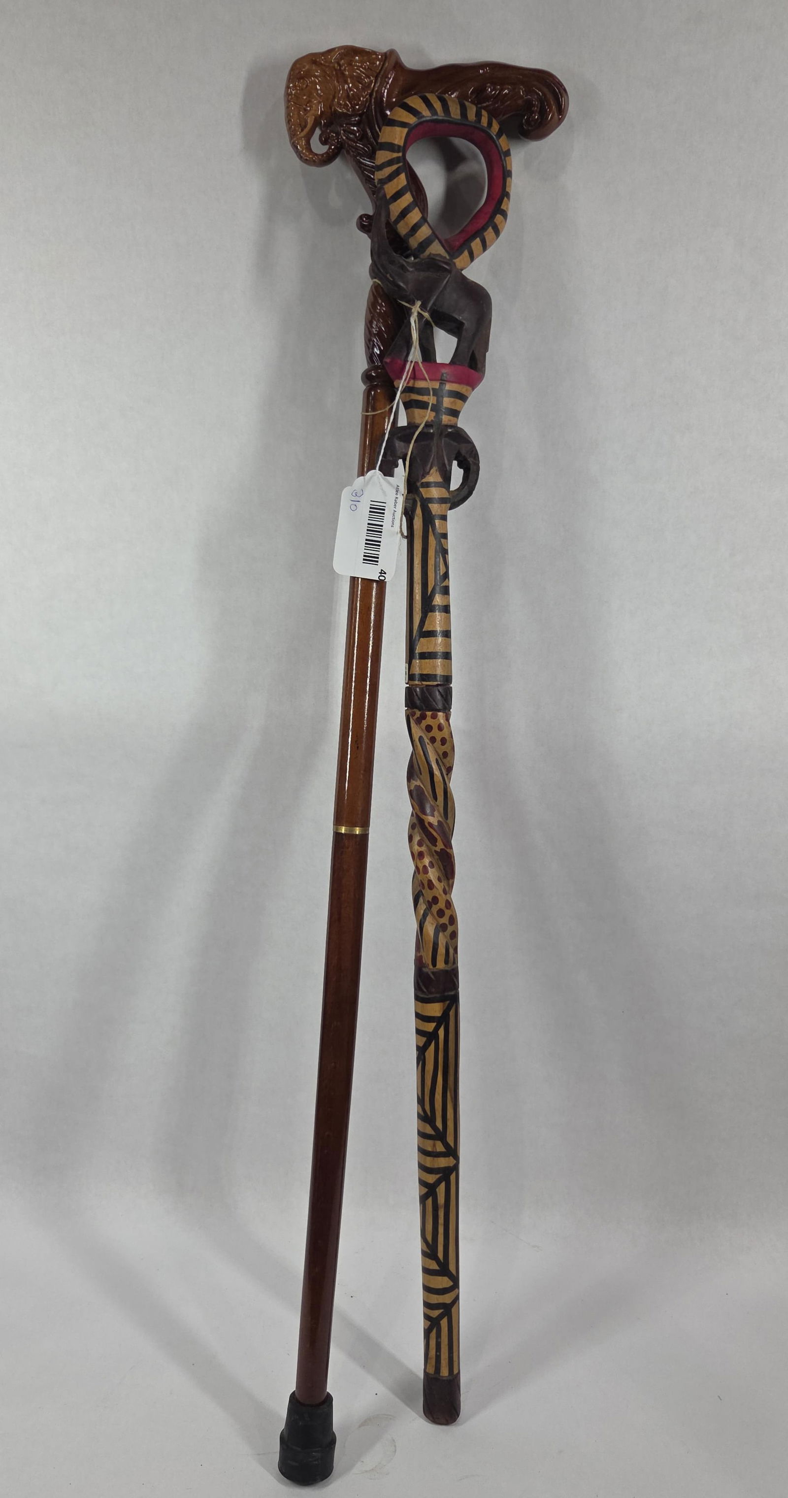 Akamba Artisans Hand Carved Kenyan & Ergonomical Elephant Walking Sticks: Great early hand crafted walking stick lot with each measuring 36 and 38 in.