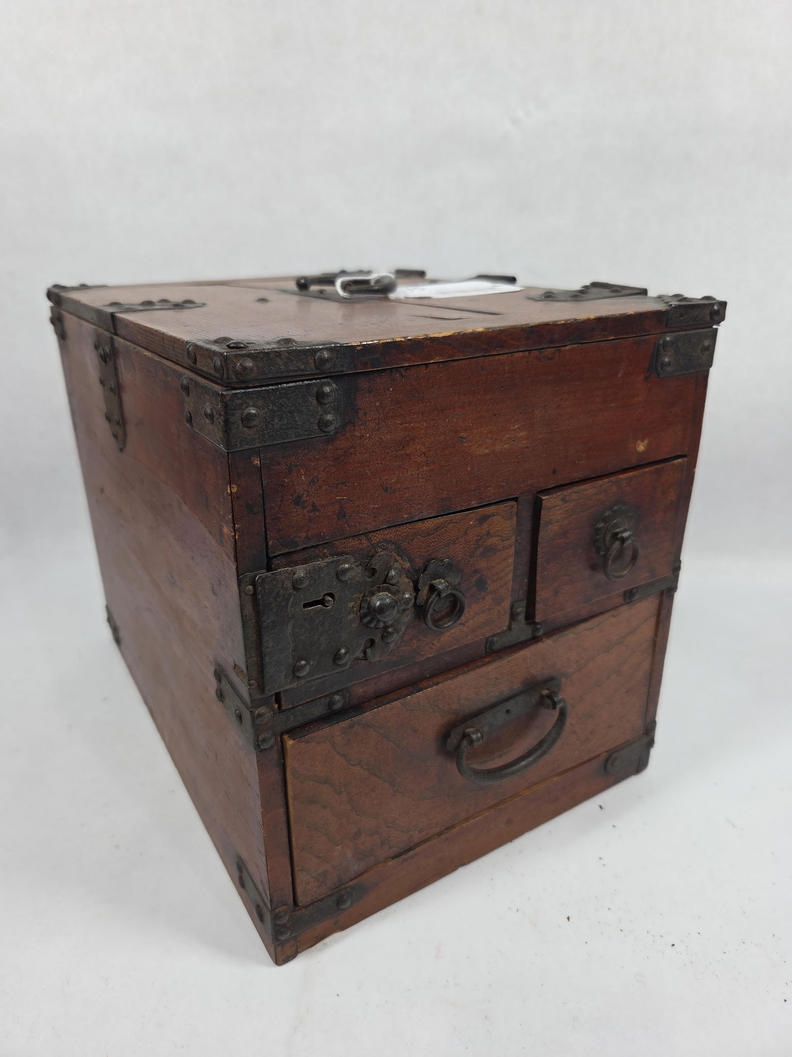 Japanese Meiji Era 1880's Suzuribako Calligraphy Tansu Chestnut w/ 3 Drawers (1 of 9)