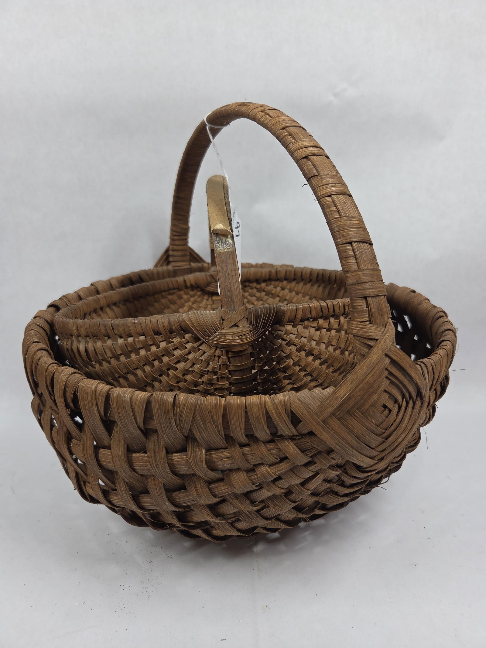 Hand Woven Splint Handled Gathering Baskets Lot of 2 (1 of 9)