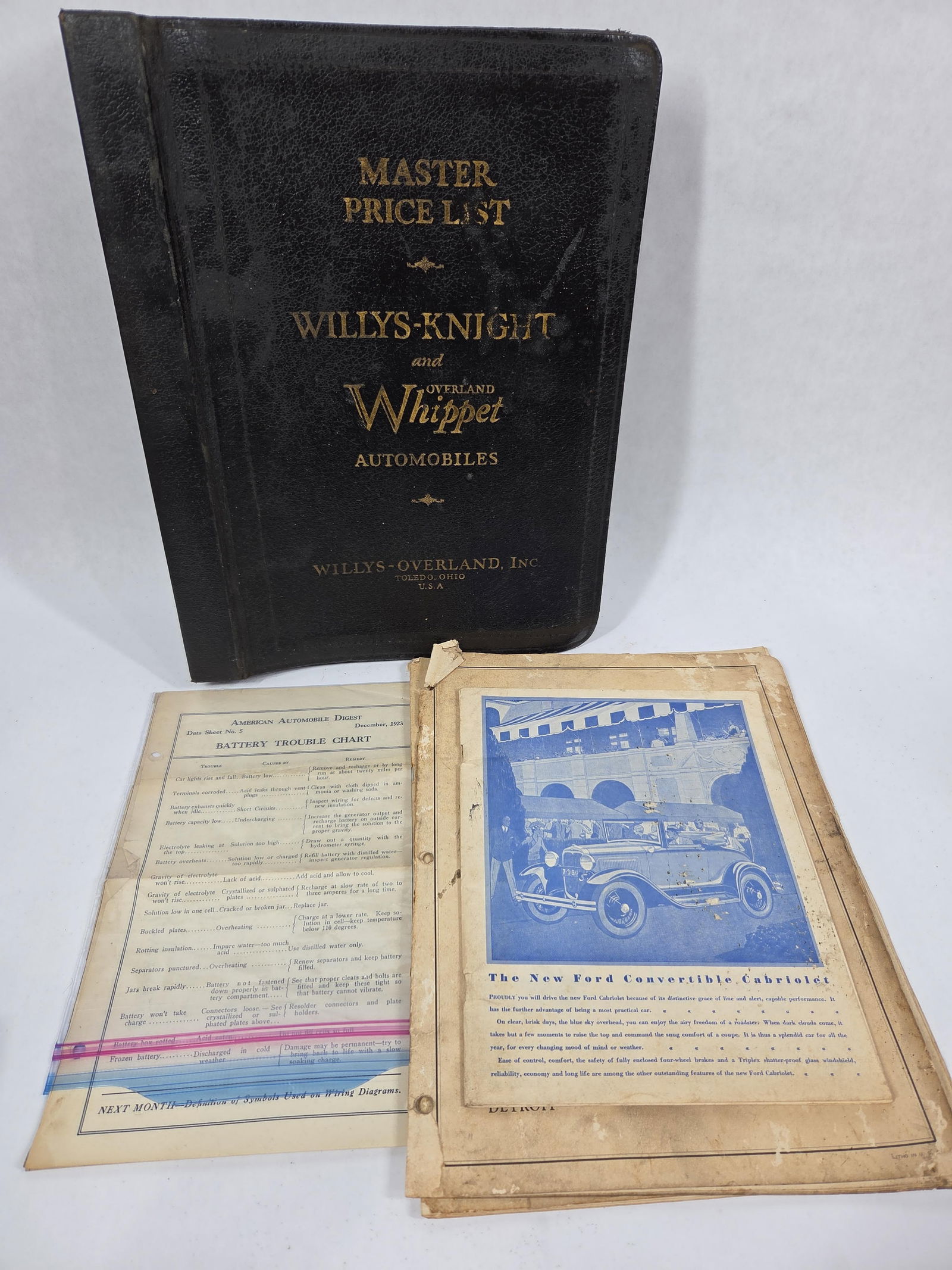 Early Car Literature: Willys Knight and Overland Whippet price list, 1937 Chevy price list, and other great car related tips and ephemera