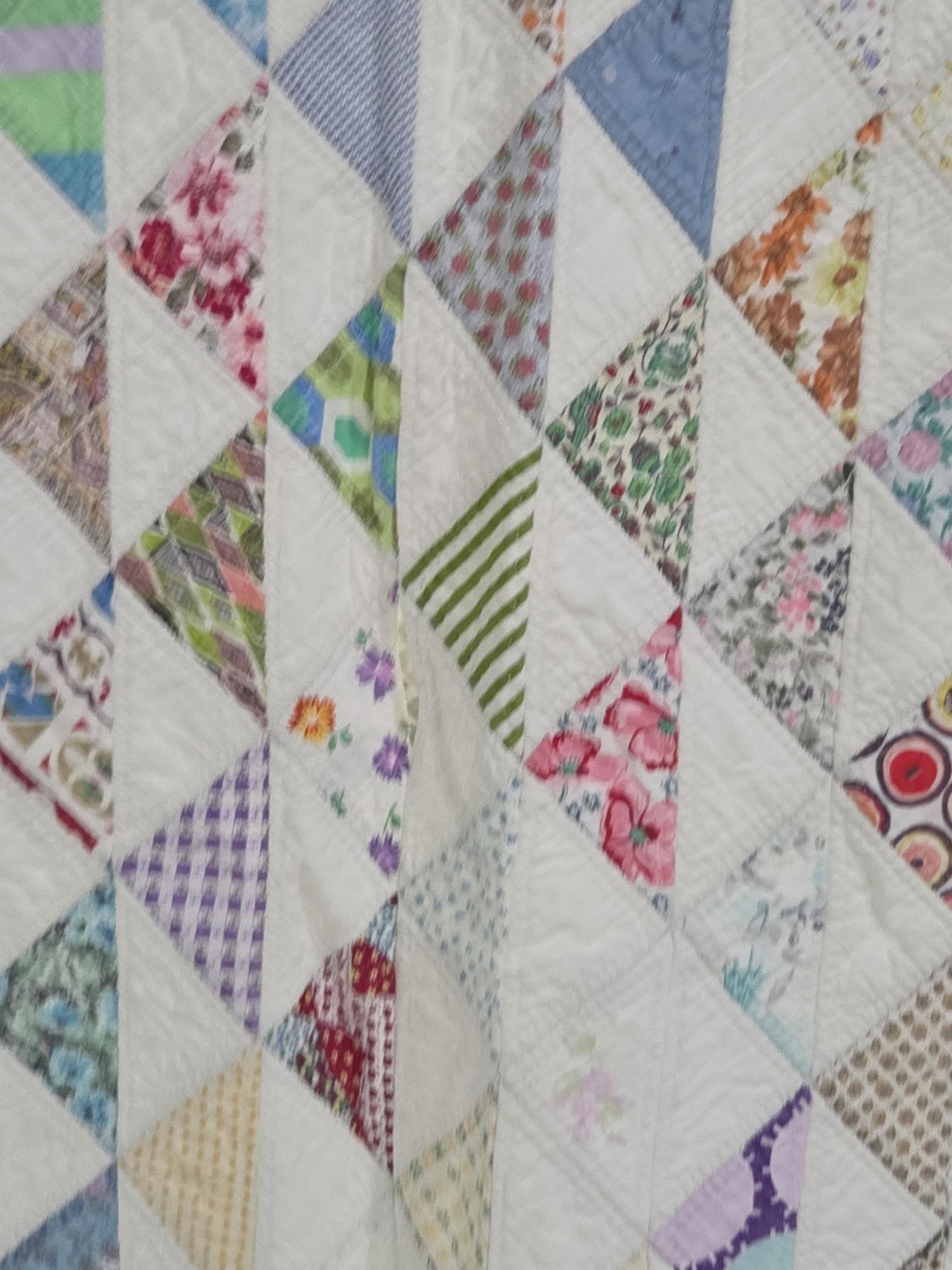 Early Hand Stitched Flying Geese Patchwork Quilt - 12