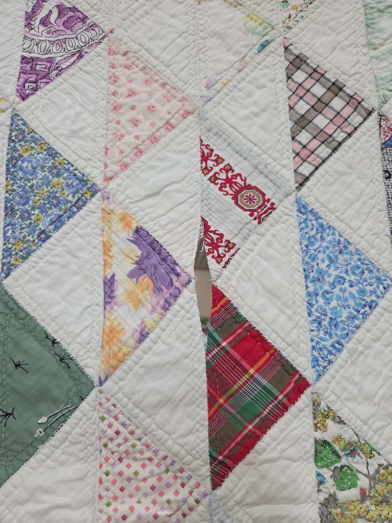Early Hand Stitched Flying Geese Patchwork Quilt - 3