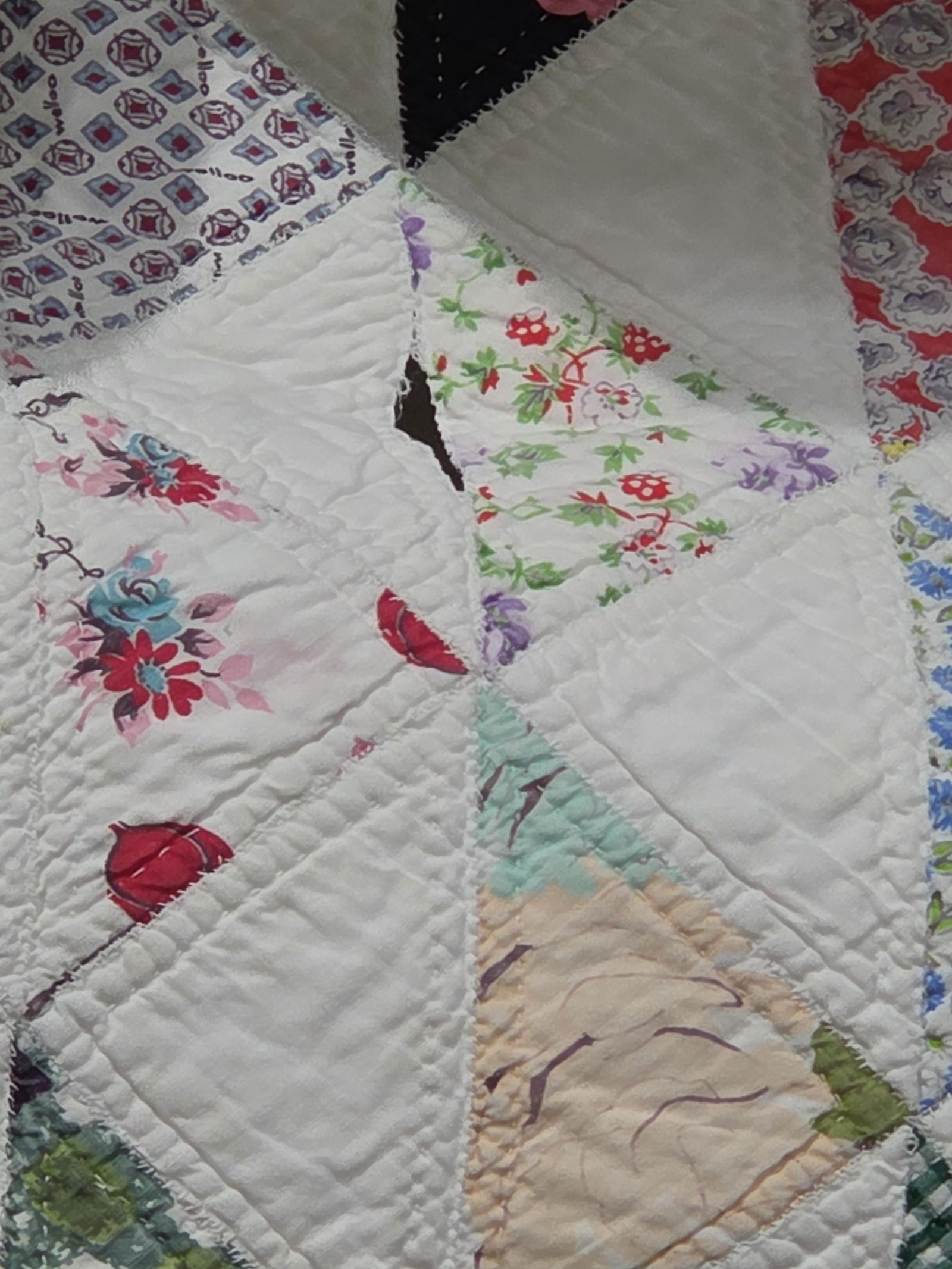 Early Hand Stitched Flying Geese Patchwork Quilt - 5