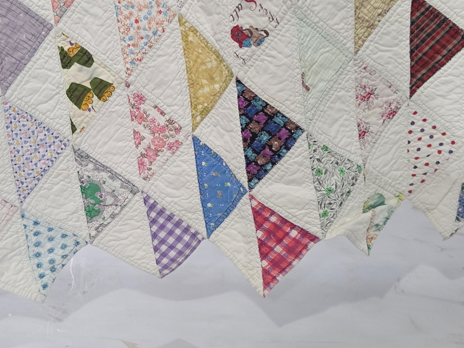 Early Hand Stitched Flying Geese Patchwork Quilt - 7