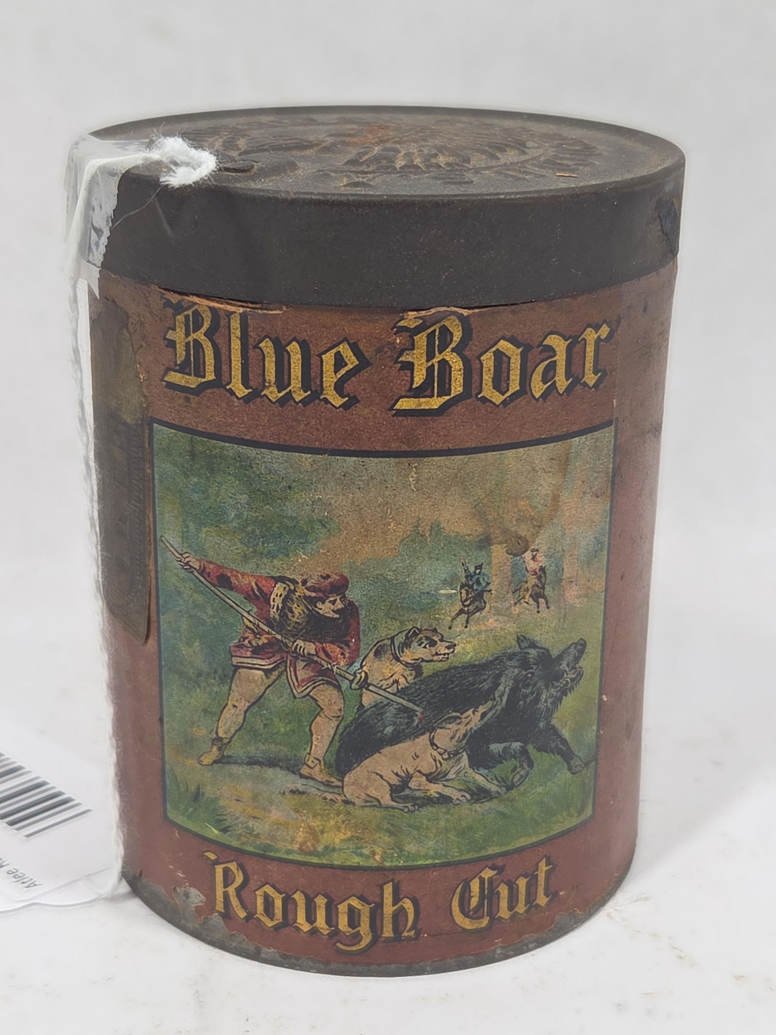 The American Tobacco Co. Blue Boar Rough Cut Lidded Tin: Great tobacco tin with original lid and great graphics 3.5 in. H