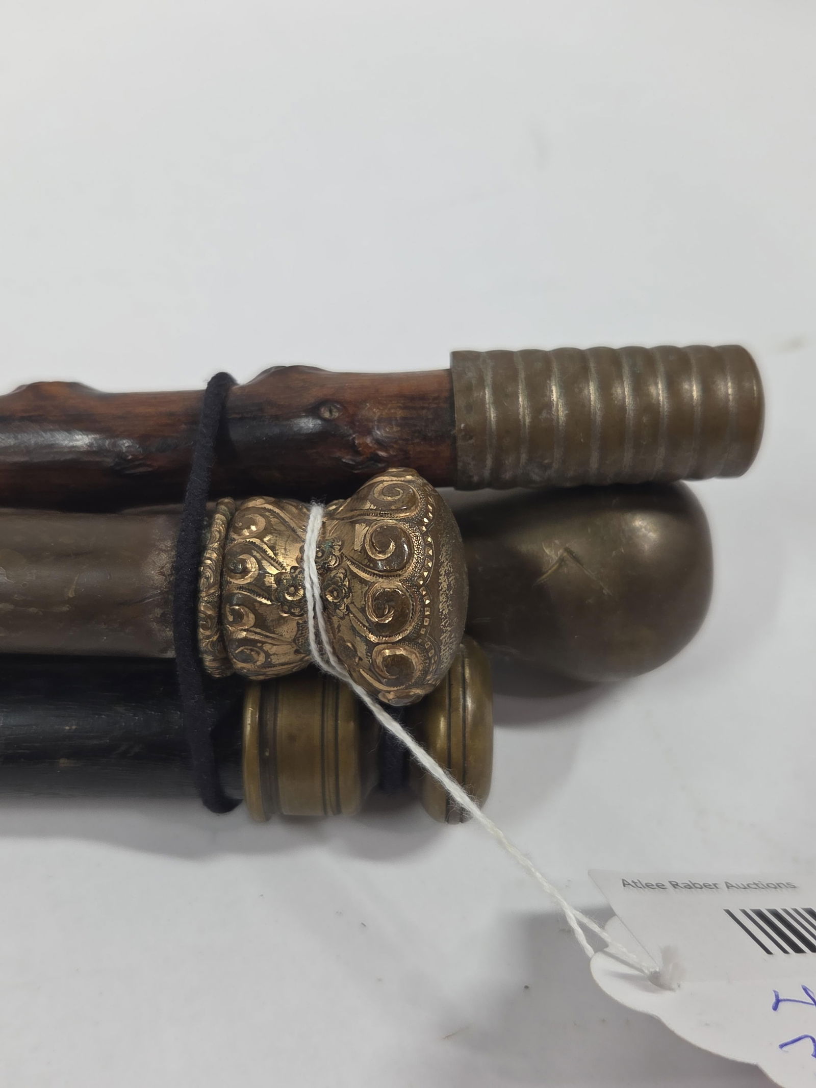 Lot of 4 Early Hand Crafted Brass Top Walking Stick Canes: Great overall early condition showing minor areas of wear due to age and usage