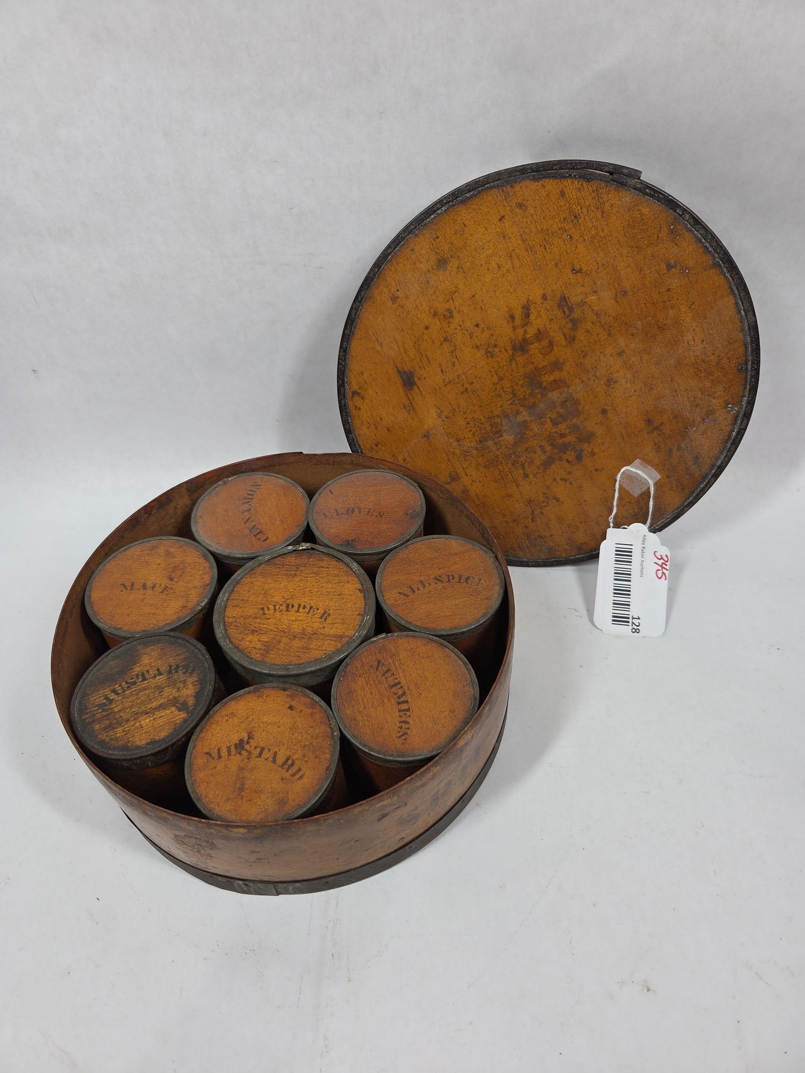 19th Century Bentwood Spice Box w/ Tin Banding Inc. 8 Individual Spice Canisters to the Inside (1 of 5)