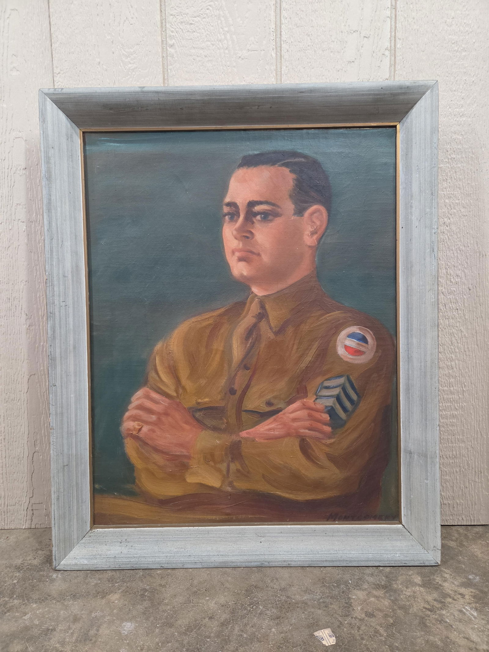 Hand Painted Artist Signed Deep Well Framed WWII Era Soldier: Great overall condition26 x 32