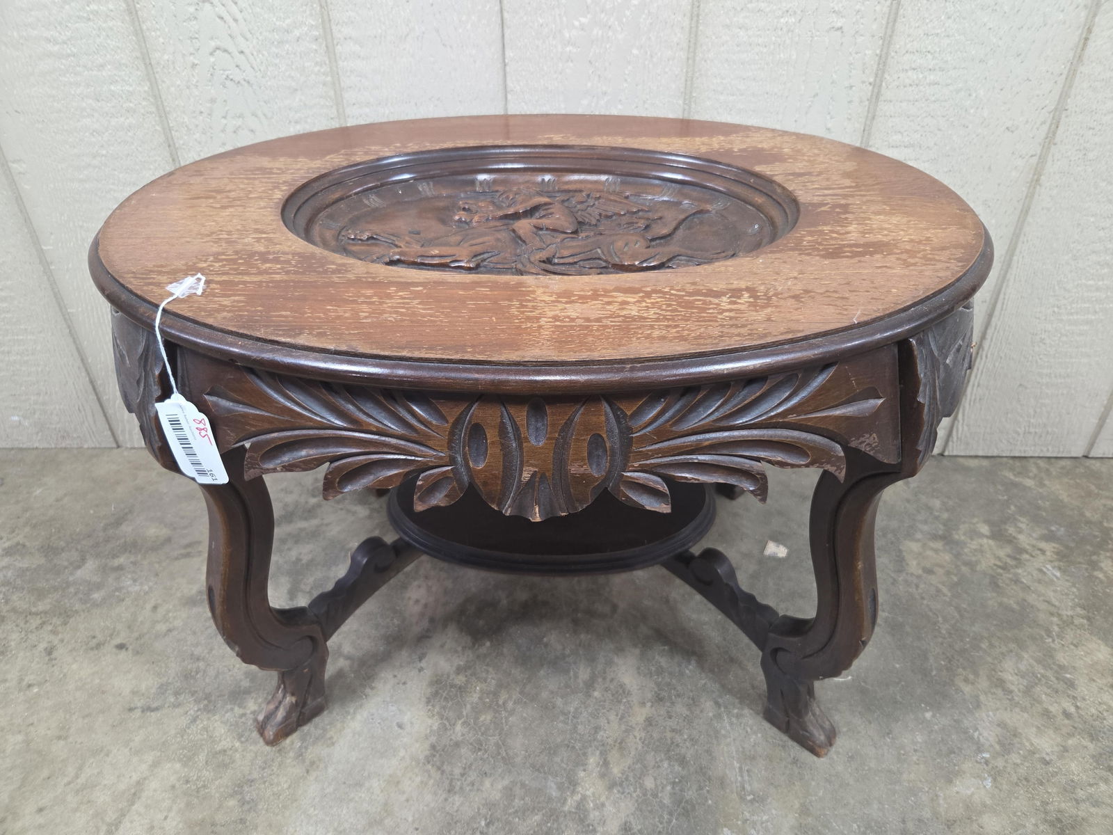 Hand Carved Walnut French Baroque Tea Tray Table w/ Carved Inlay Scene (1 of 5)