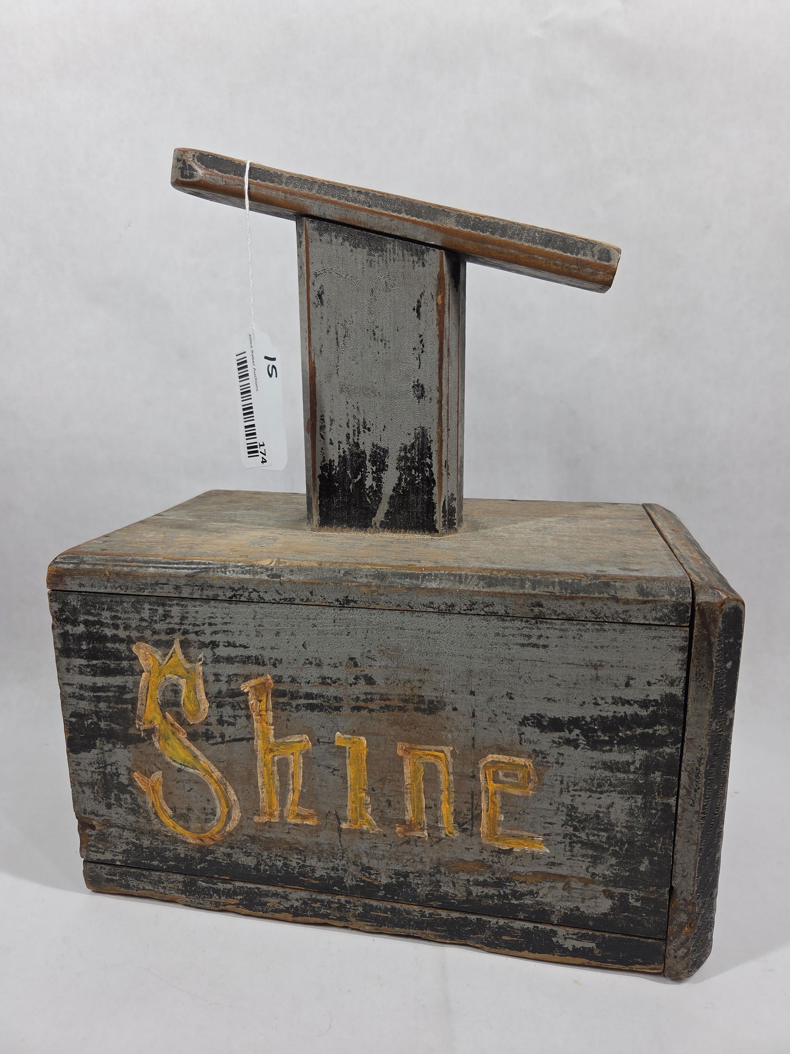 Early Hand Crafted and Painted Wood Shoe Shine Foot Stand: Great display pce of history standing 14 in. H