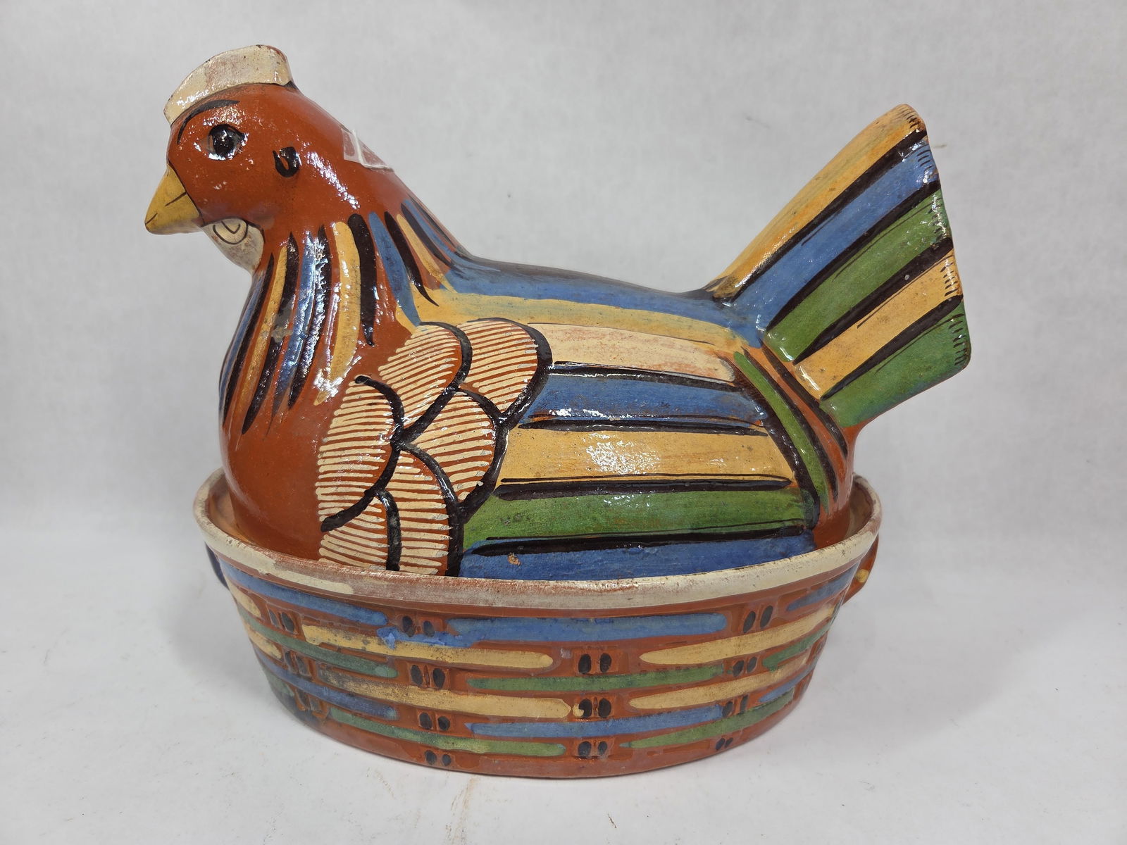 Mexican Folk Art Tlaquepaque Pottery Hen on Nest Casserole Dish (1 of 8)