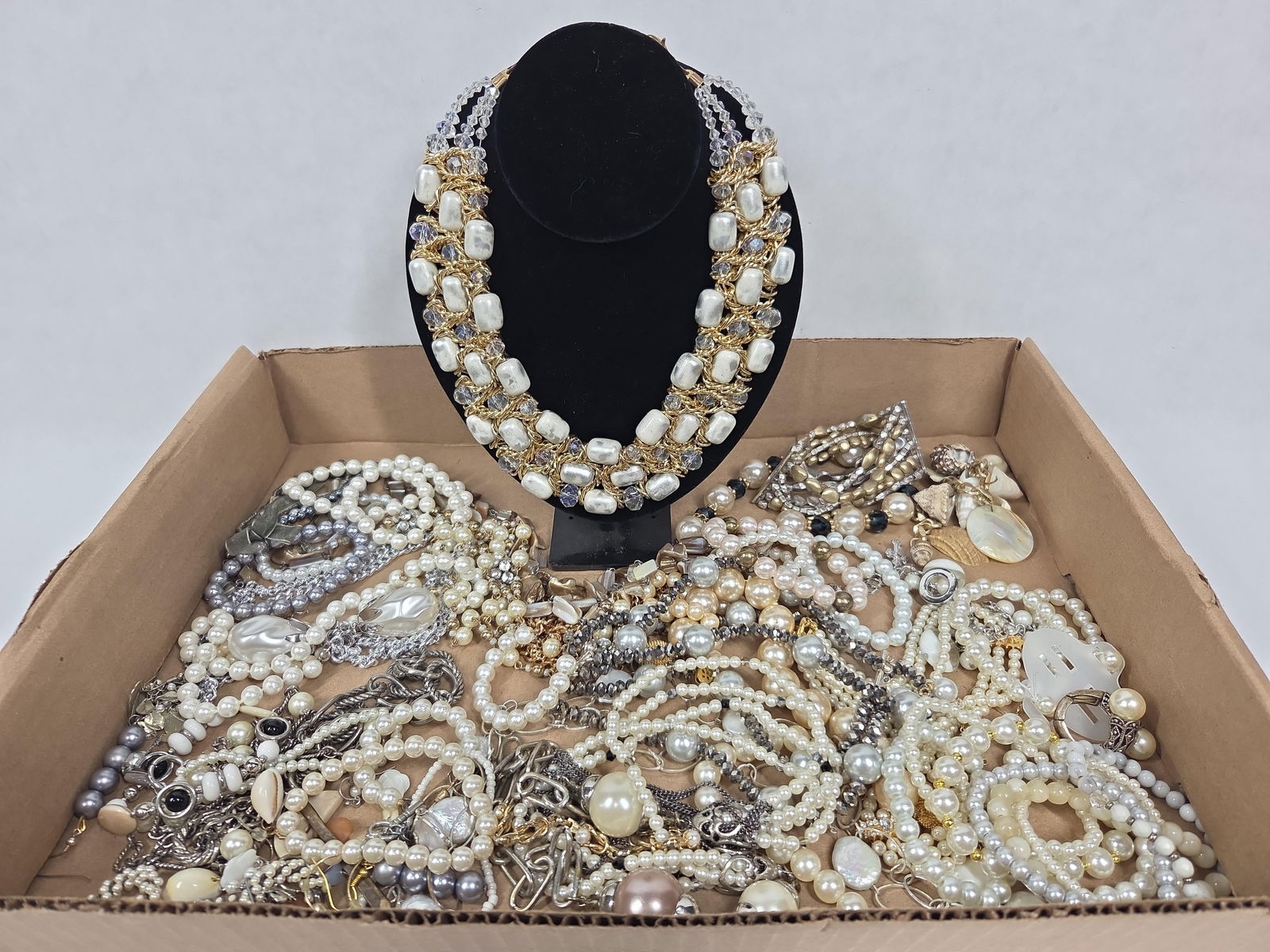 Large Pearlescent, Chromium, Natural Color Stones and More Jewelry Lot: This great unsorted and untested lot of bracelets, necklaces and earrings is sure to please