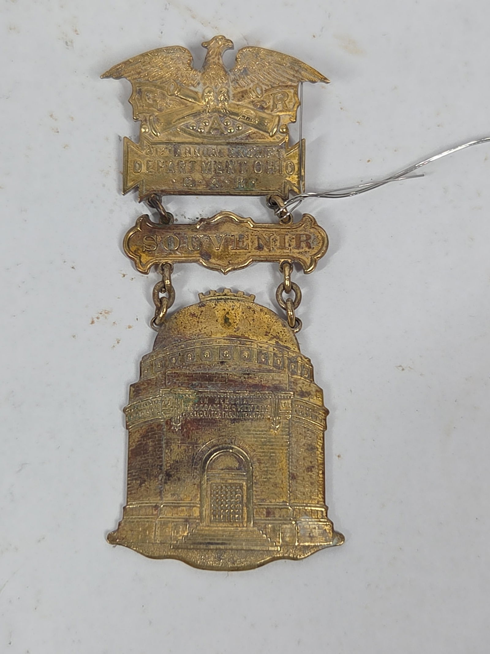 1907 Grand Army of the Republic 41st Encampment Badge: Post Civil War, McKinley Monument Canton Ohio. 3.75 inches tall. Dated on back side.