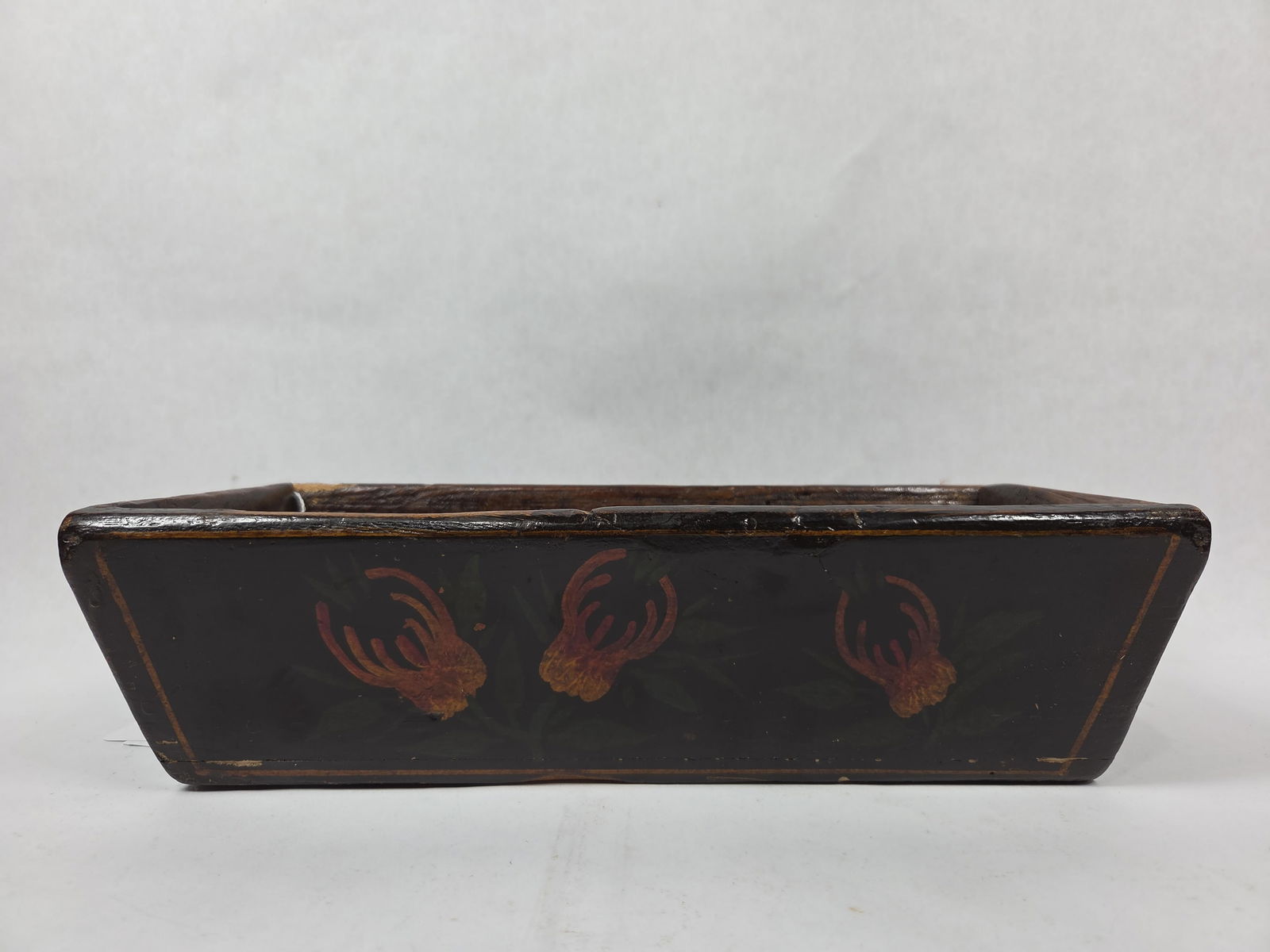 Early Hand Painted American Folk Art Wood Open Top Flared Box with Floral Motif (1 of 7)