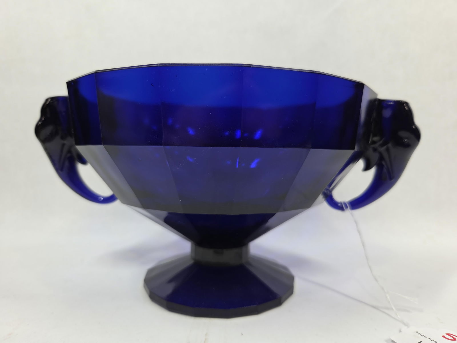 Westmoreland Fine Art Cobalt Blue Glass Elephant Handled Compote Bowl: Great color and condition with no chips, cracks or breaks 12 x 6