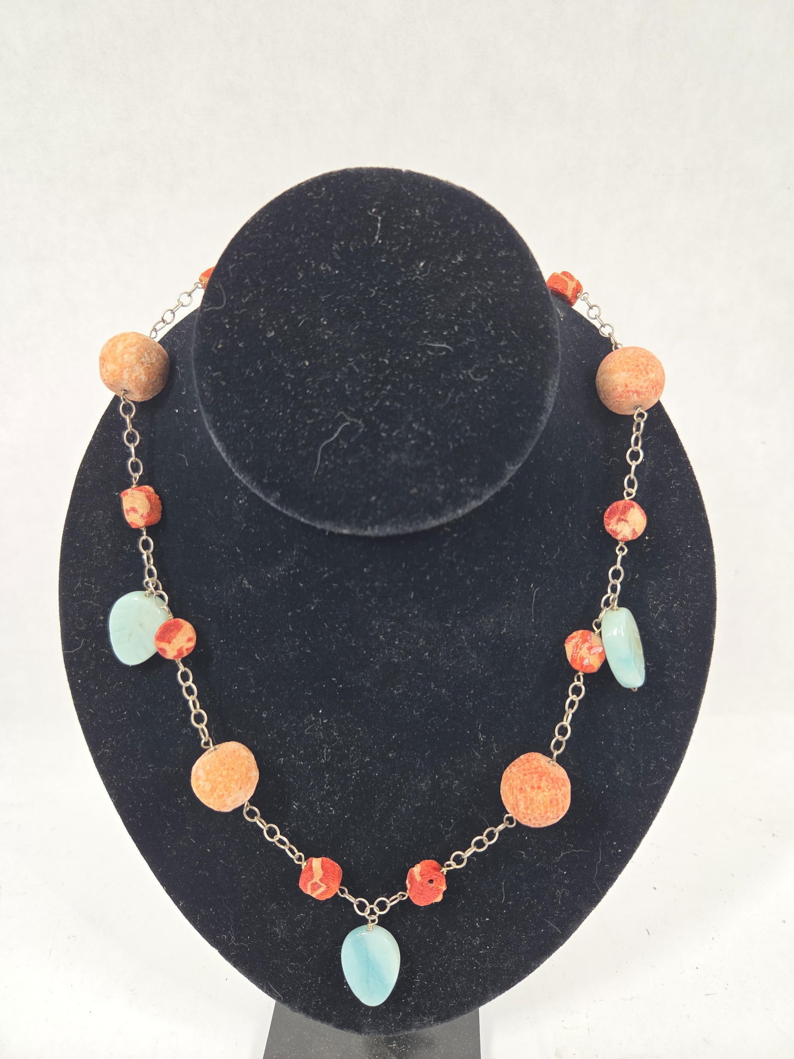 Sterling Silver Sponge Coral and Agate Necklace (1 of 3)