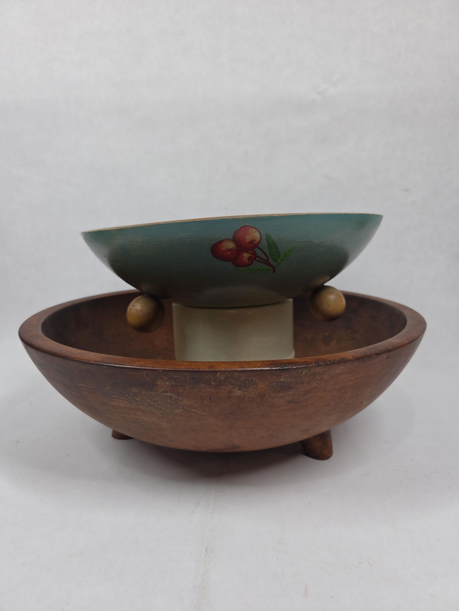 Munising Woodenware Footed Dough Bowl & Hand Painted Footed Wood Fruit Bowl: .