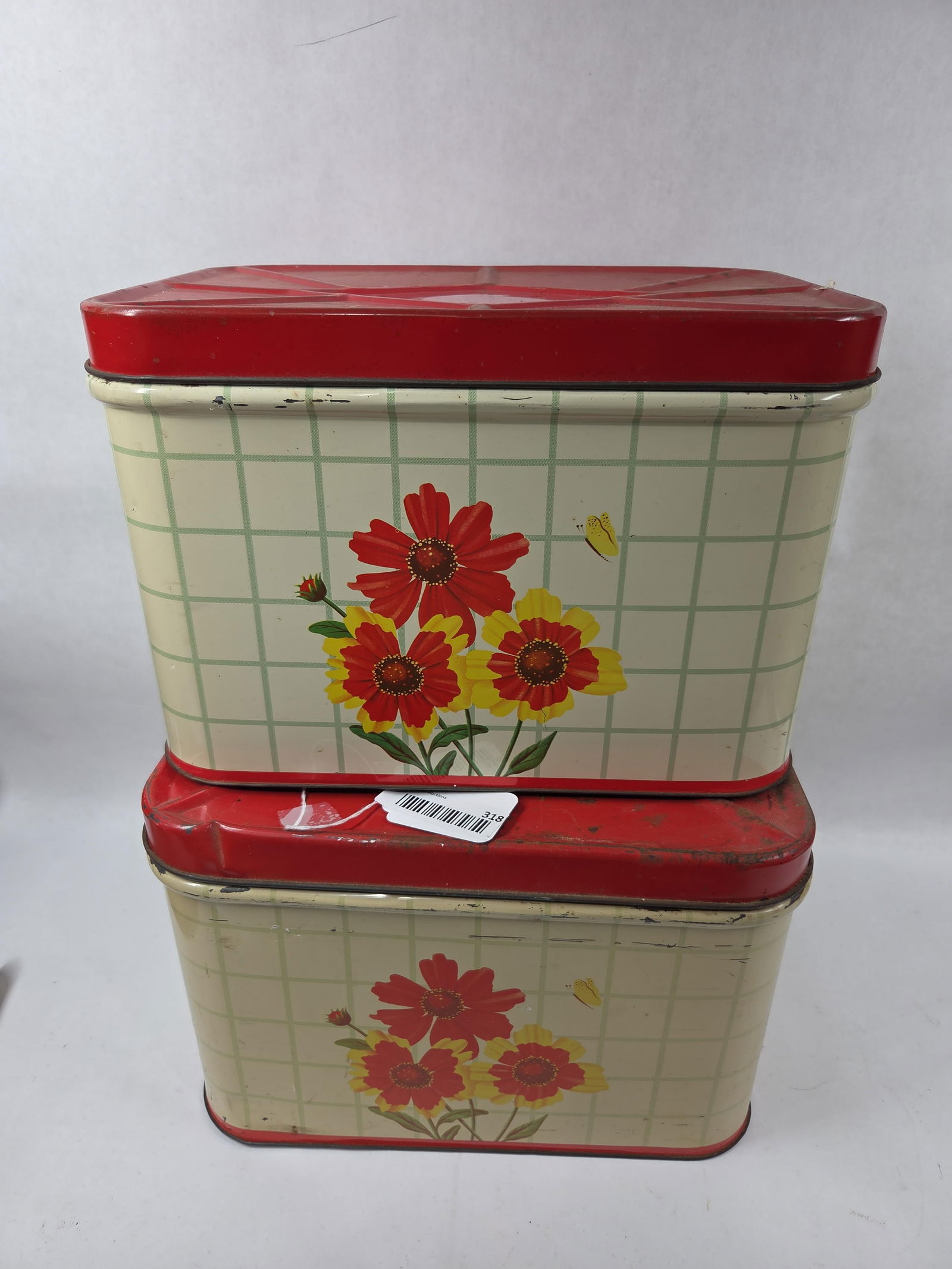 Mid Century Nesco Metal Bread Boxes w/ Hinged Lid Lot of 2: Great overall vintage condition measuring 13.5 x 9.5 x 9.5