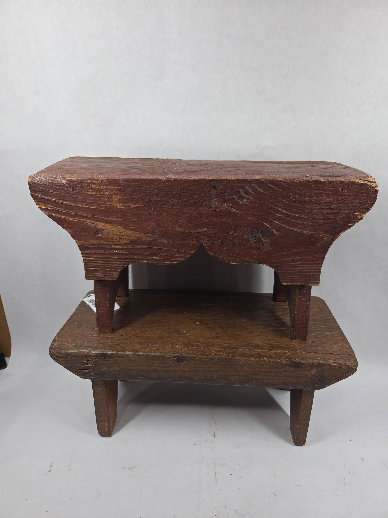 Primitive Stool Lot of 2 w/ One Red Painted (1 of 6)