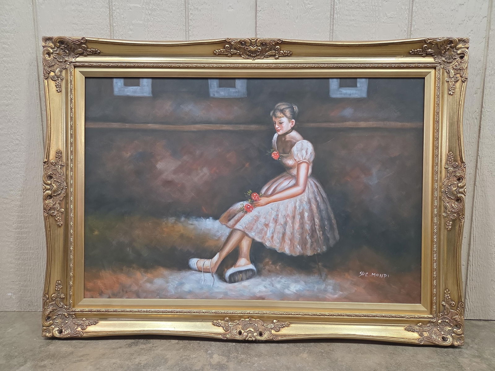 Sue Mondi After Andrew Judson Zolar Artist Signed Ballerina Reflection Framed Painting On Canvas: Great color, frame and condition 43 x 31