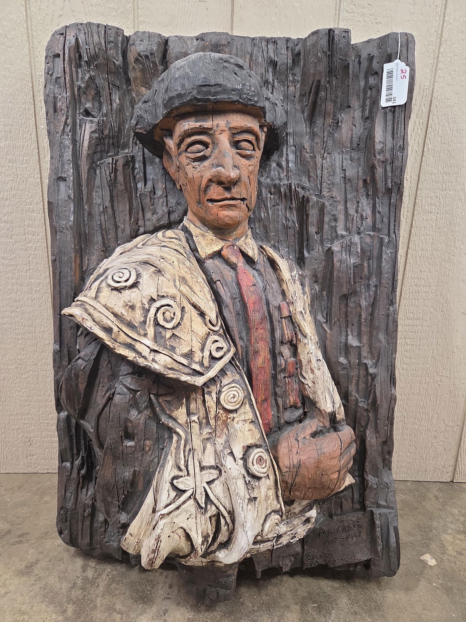 1969 Manolete By Leroy Benjamin Spanish Matador 3D Artist Rendered High Relief Sculpture: showing areas of paint loss artist signed 26 x 38