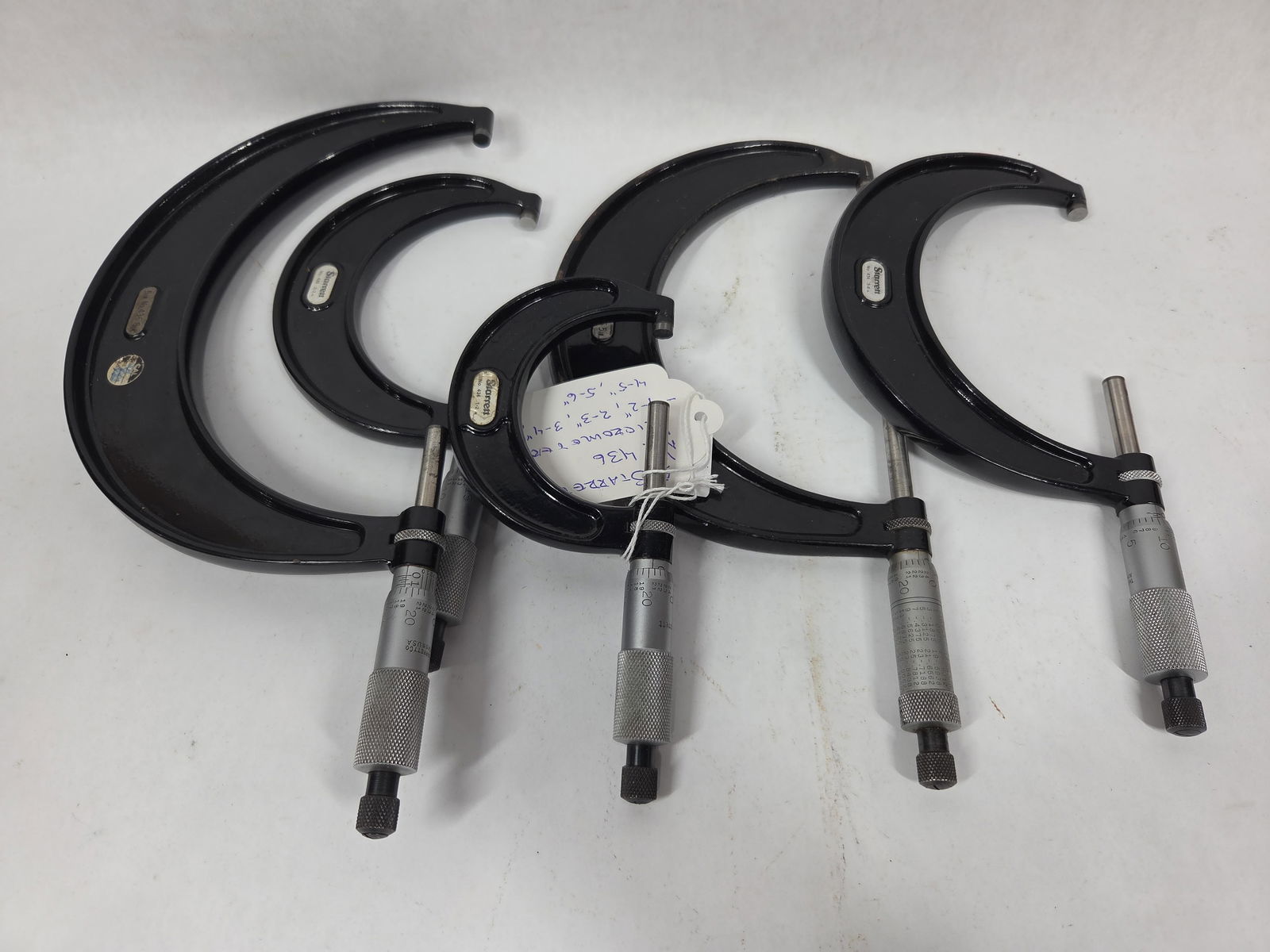 Starrett Mechanical Outside Graduated Micrometer Set Inc. 5: This great lot of 5 micrometers are? like new and are all complete inc. No. 436 1-2 in.? No. 436 2-3 in.? No. 436 3-4 in.? 4 in. No. 436 5 in.? 5 in. No. 436 6 in.?