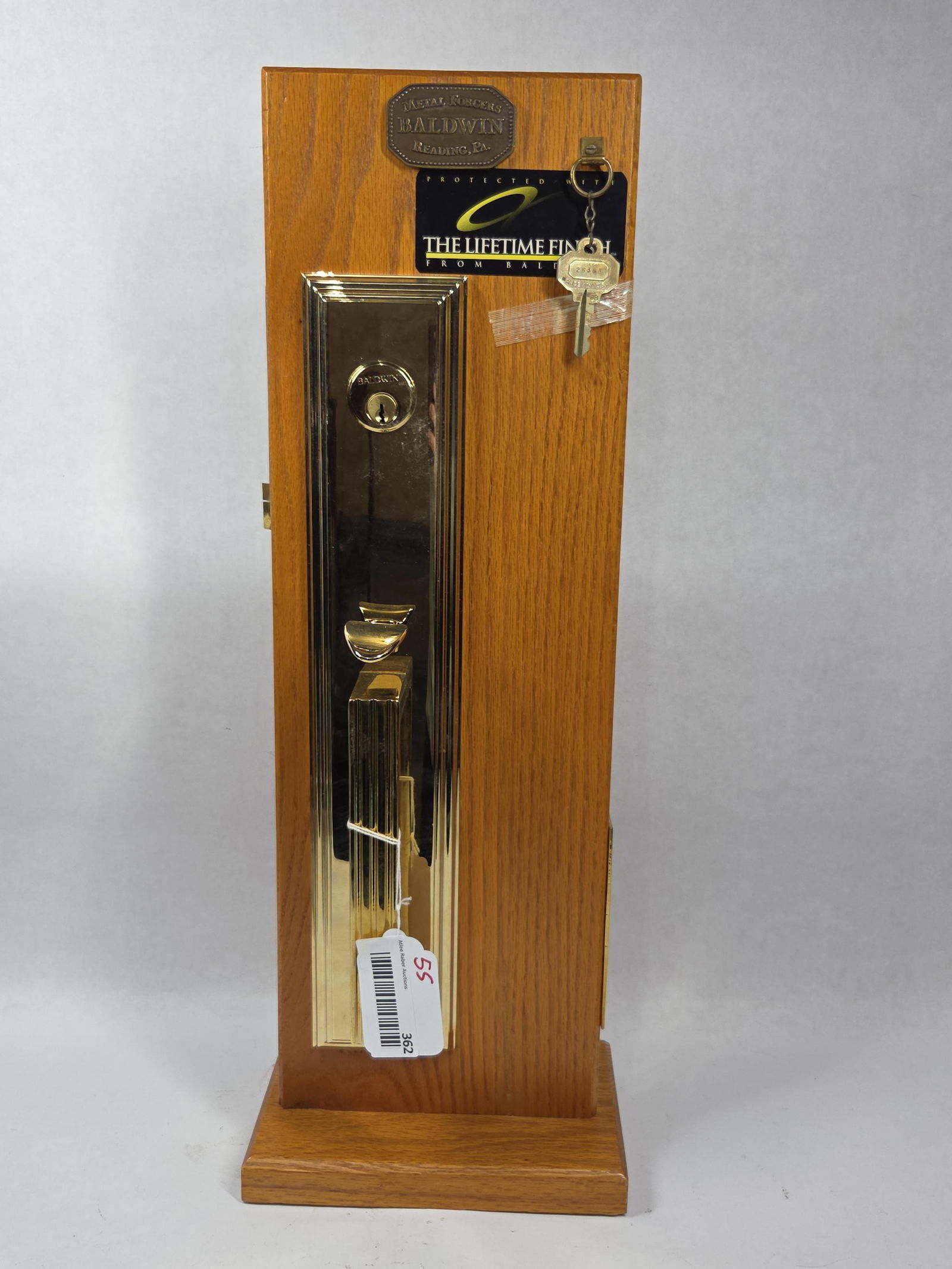 Baldwin Salesman Sample Door Lock Set: Baldwin Doors, Mortise Lock Set. Wood door and hardware sample. 24x7.5