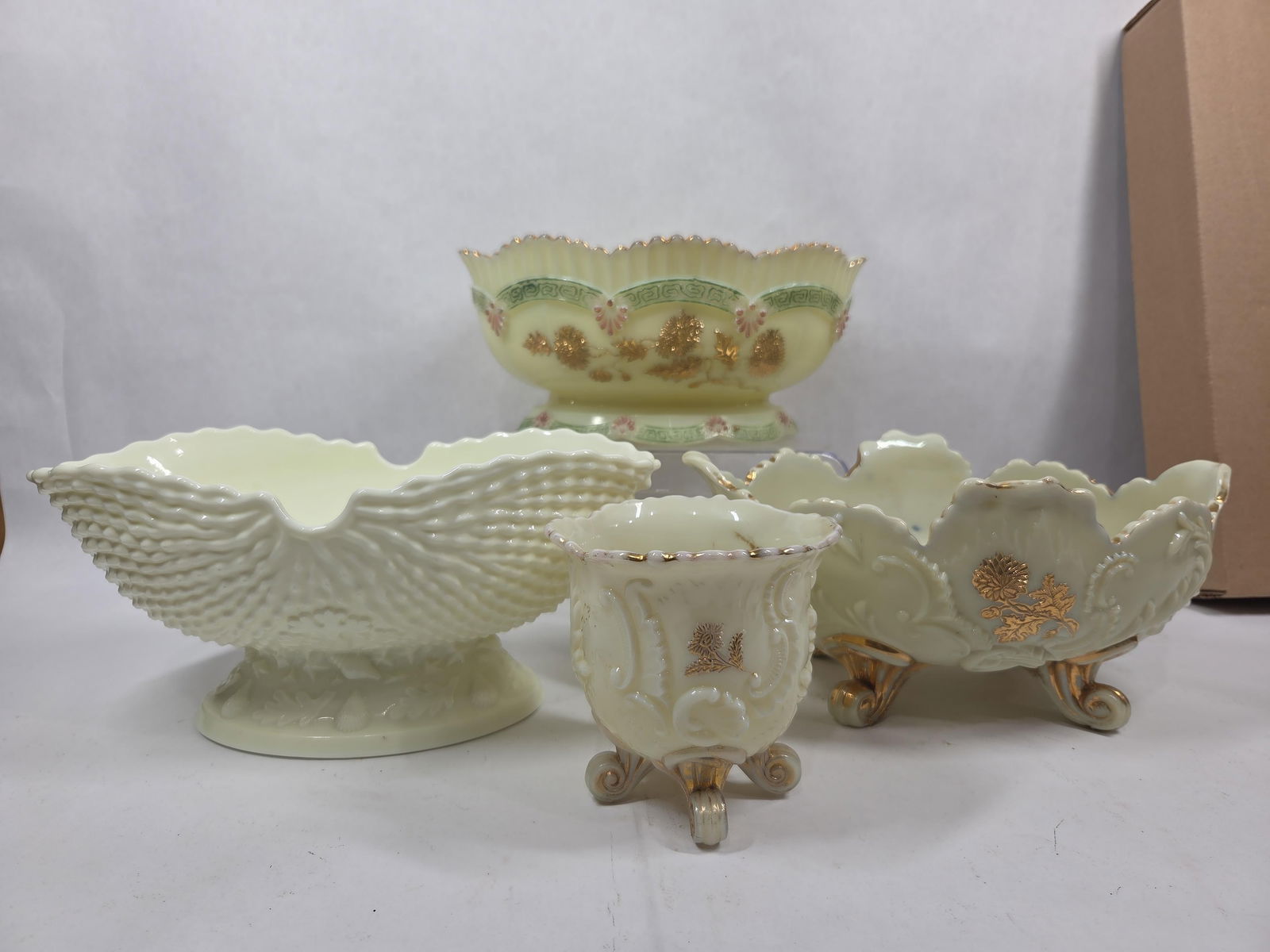 Northwood EAPG Opaque Custard Glass Berry Bowl, Louis XV Bowl and Footed Spooner w/ Banana Boat (1 of 17)