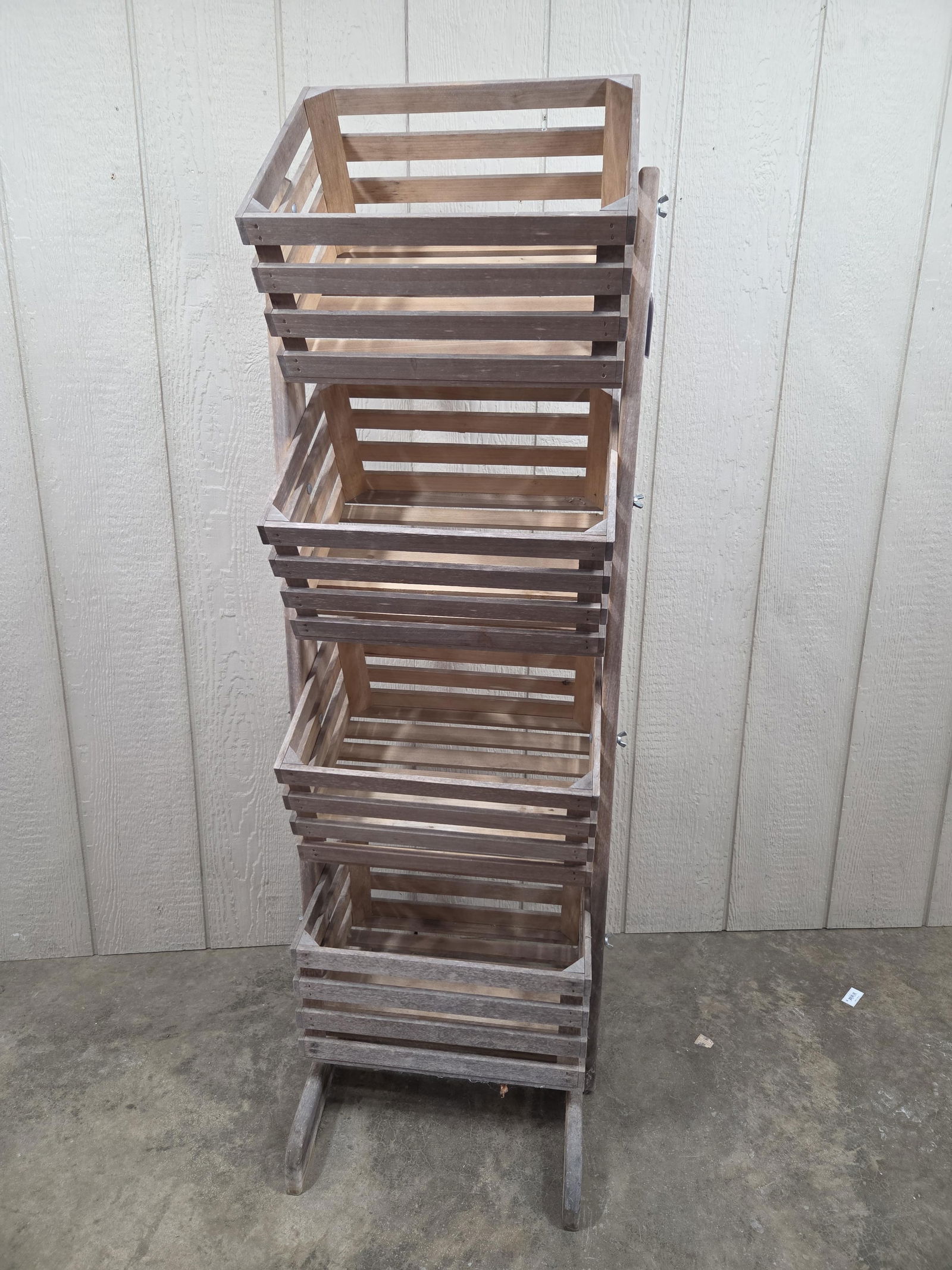 Hand Crafted Multi Tier Wooden Crate Display Stand: great overall condition standing 52.5 in H