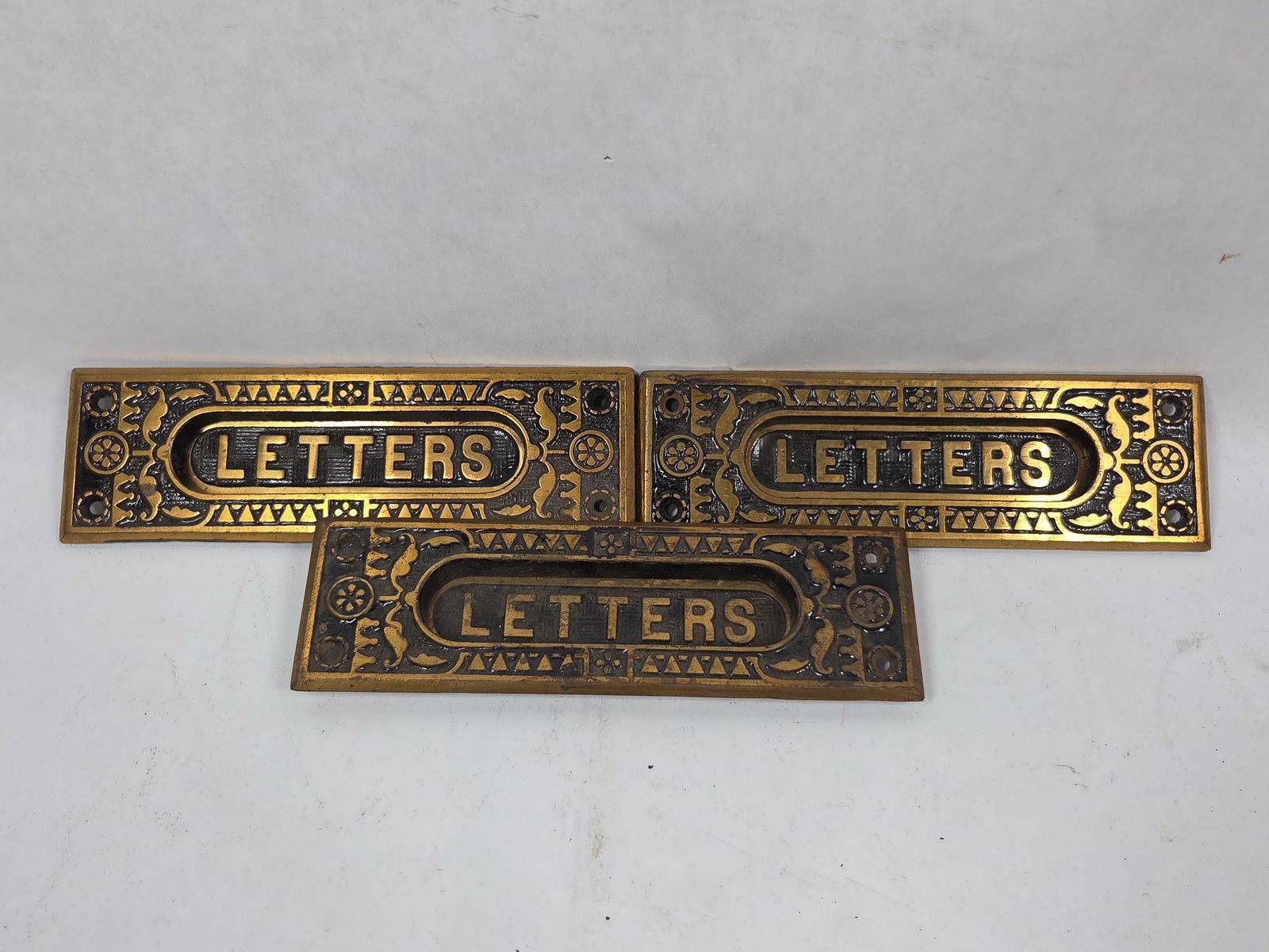 Victorian Era Eastlake Aesthetic Scroll Work Inlaid Design Brass Letter Mail Slot Plate (1 of 3)