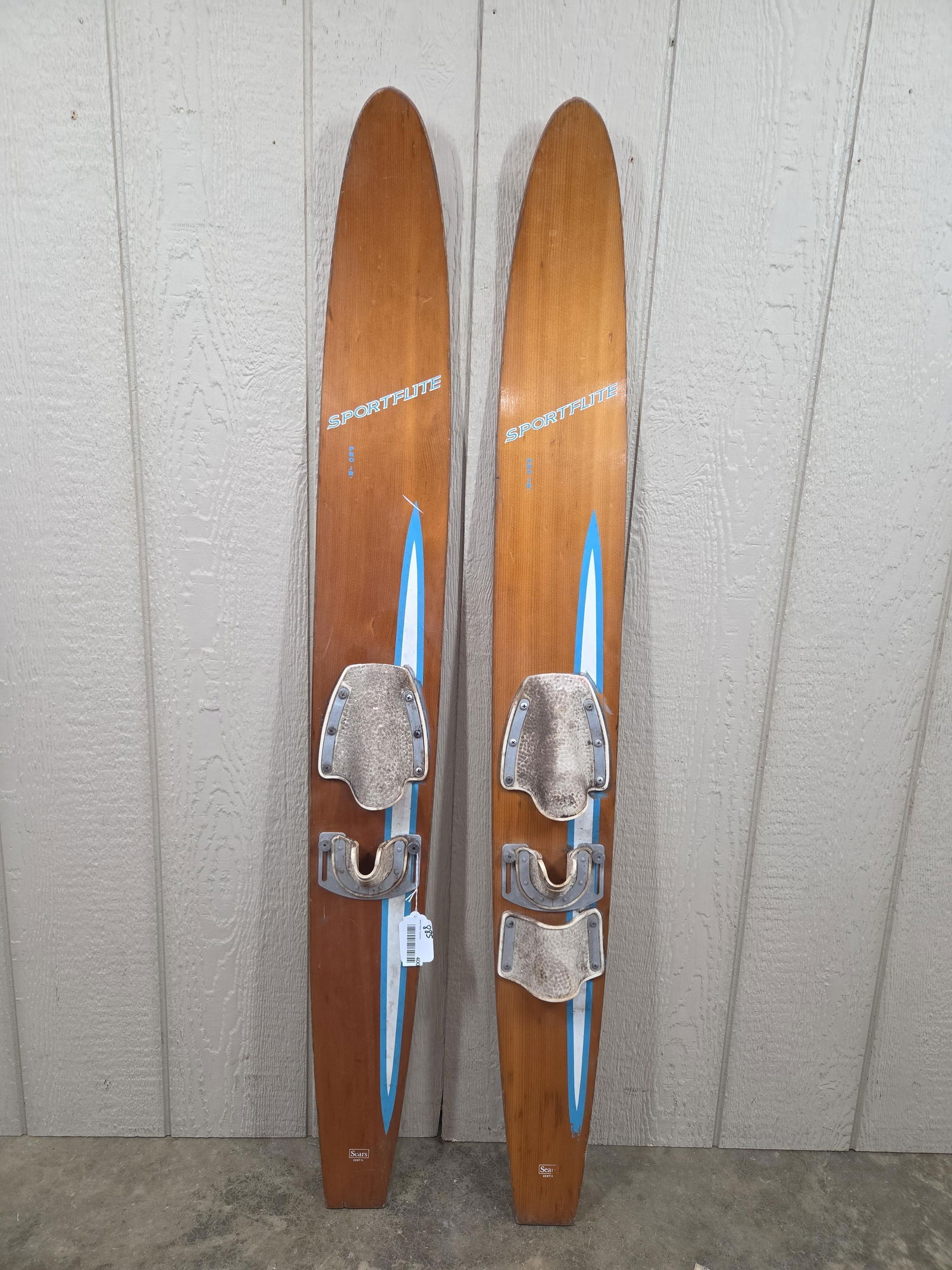 Sears Sportflite Pro Junior Wood Water Skis: This great set of water skis show soiling to rubber which can be cleaned No. 236711