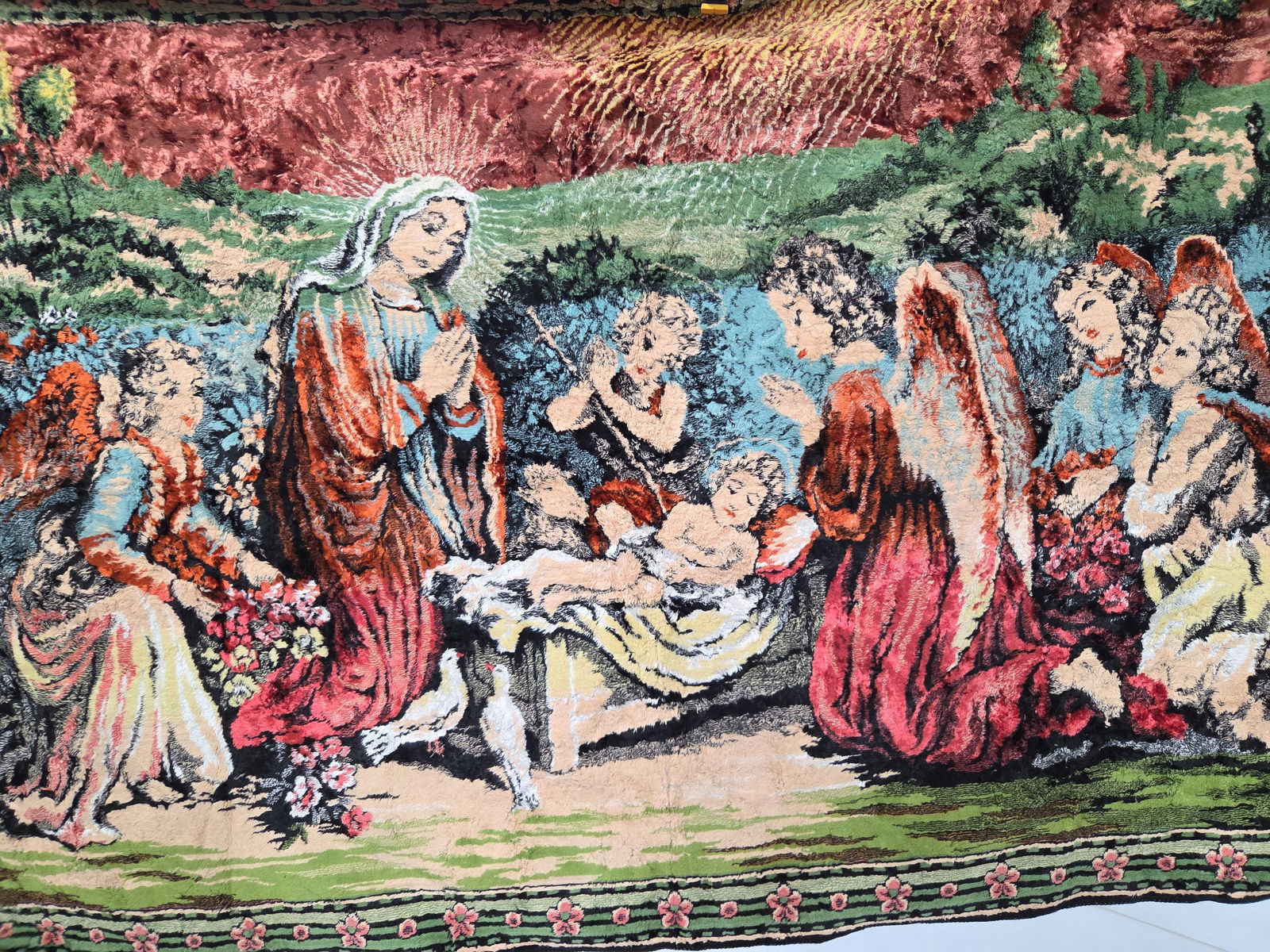 MCM Italian Velvet Biblical Pictorial Scene Hand Stitched Tapestry: Great overall condition 48 x 72