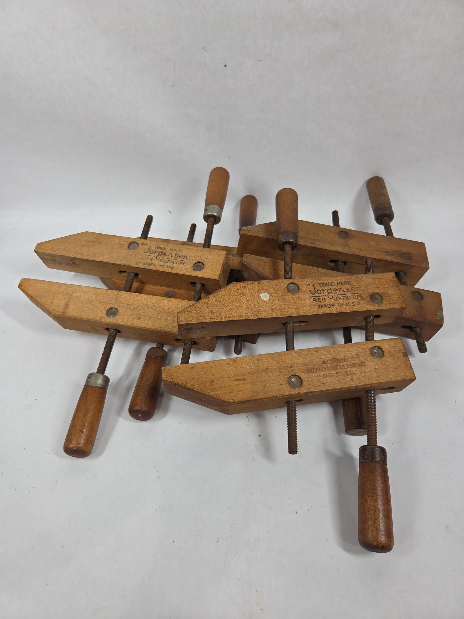Jorgensen Antique Wood Clamp Lot of 4: This great clamp lot includes 4 various clamps