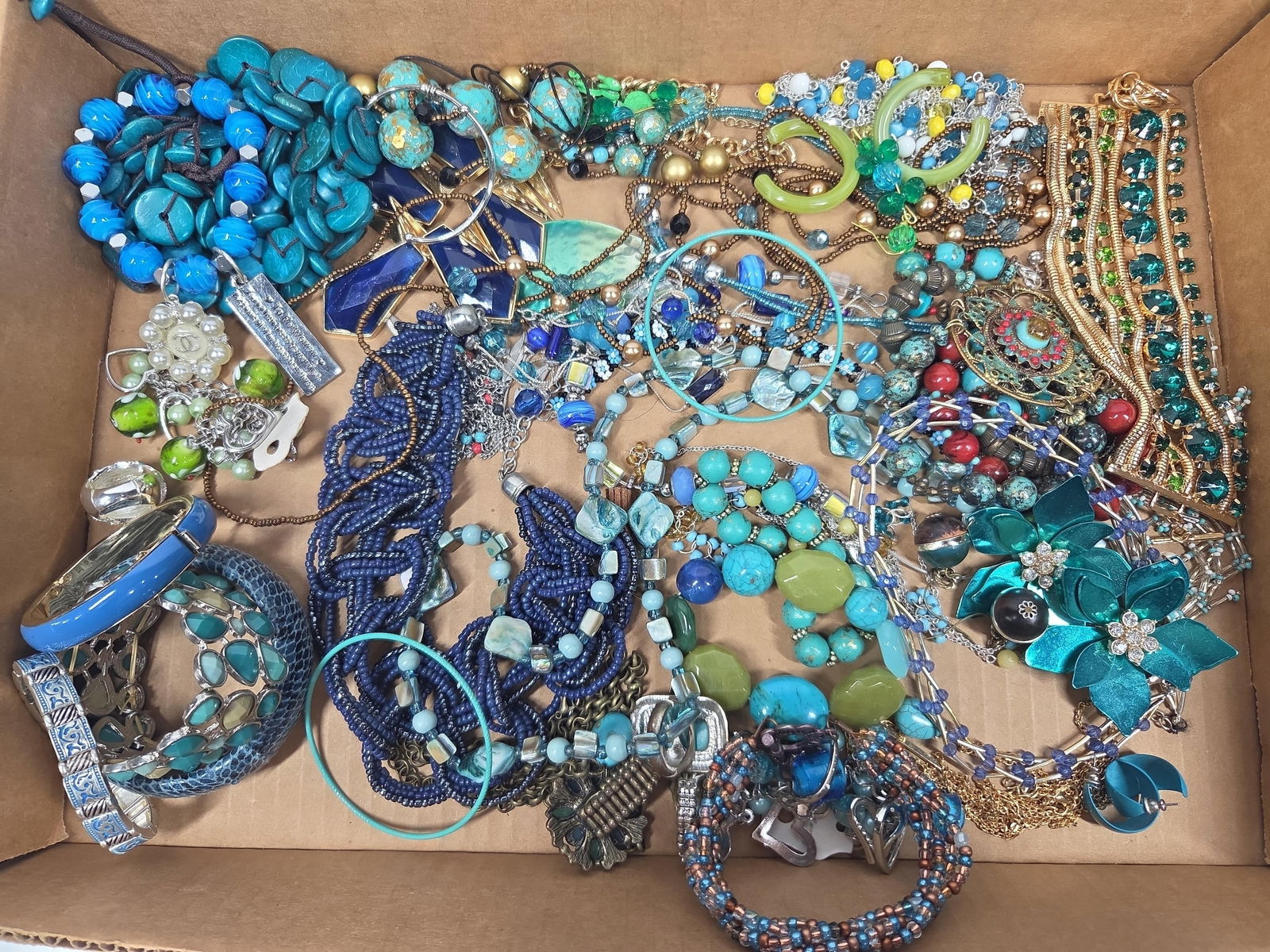 Turquoise, Peacock Blue, and Azul Costume Jewelry: A large lot of various necklaces, bracelets and more. Some are older vintage pieces .